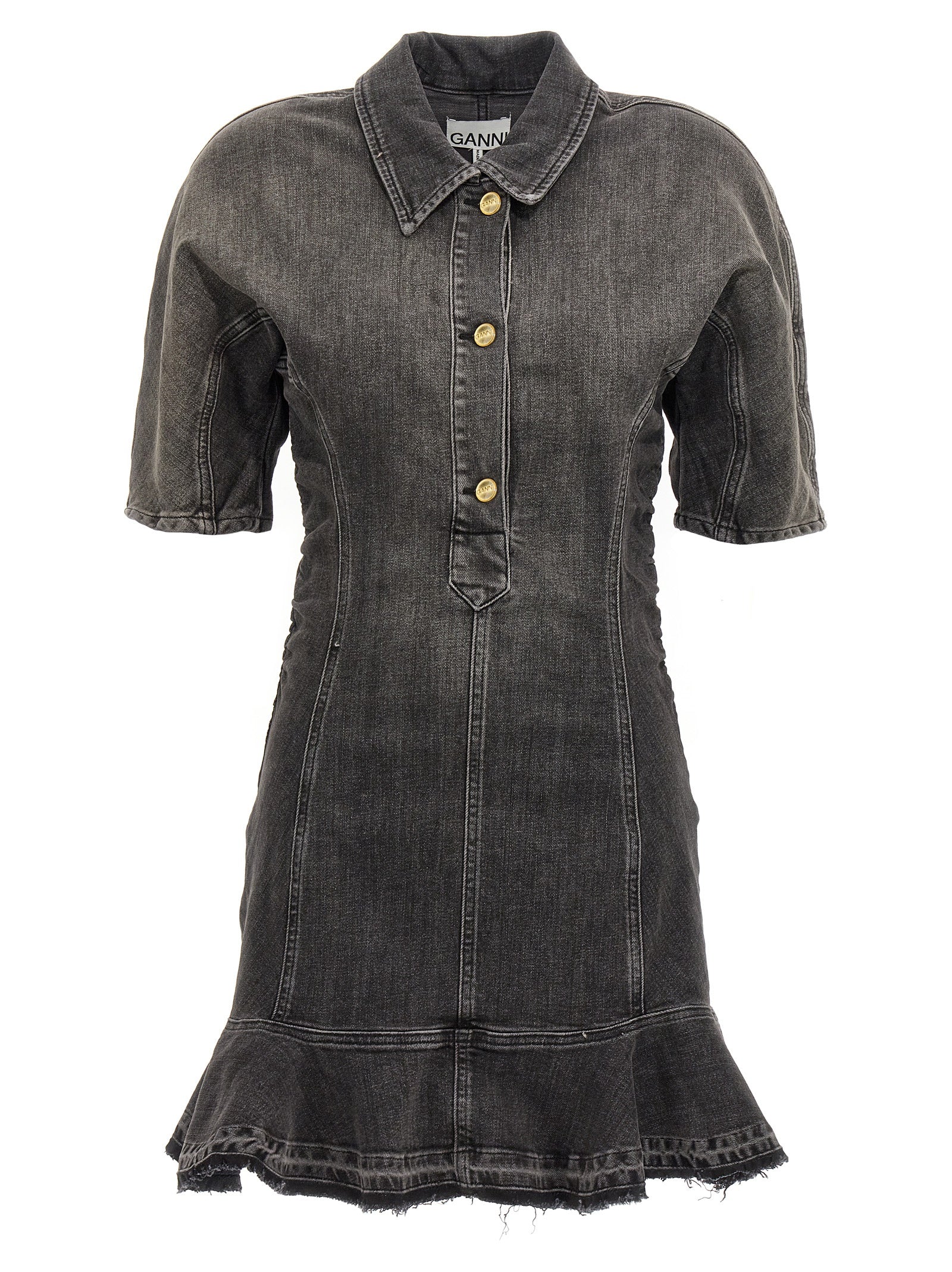 Ganni Black Cotton Short Dress