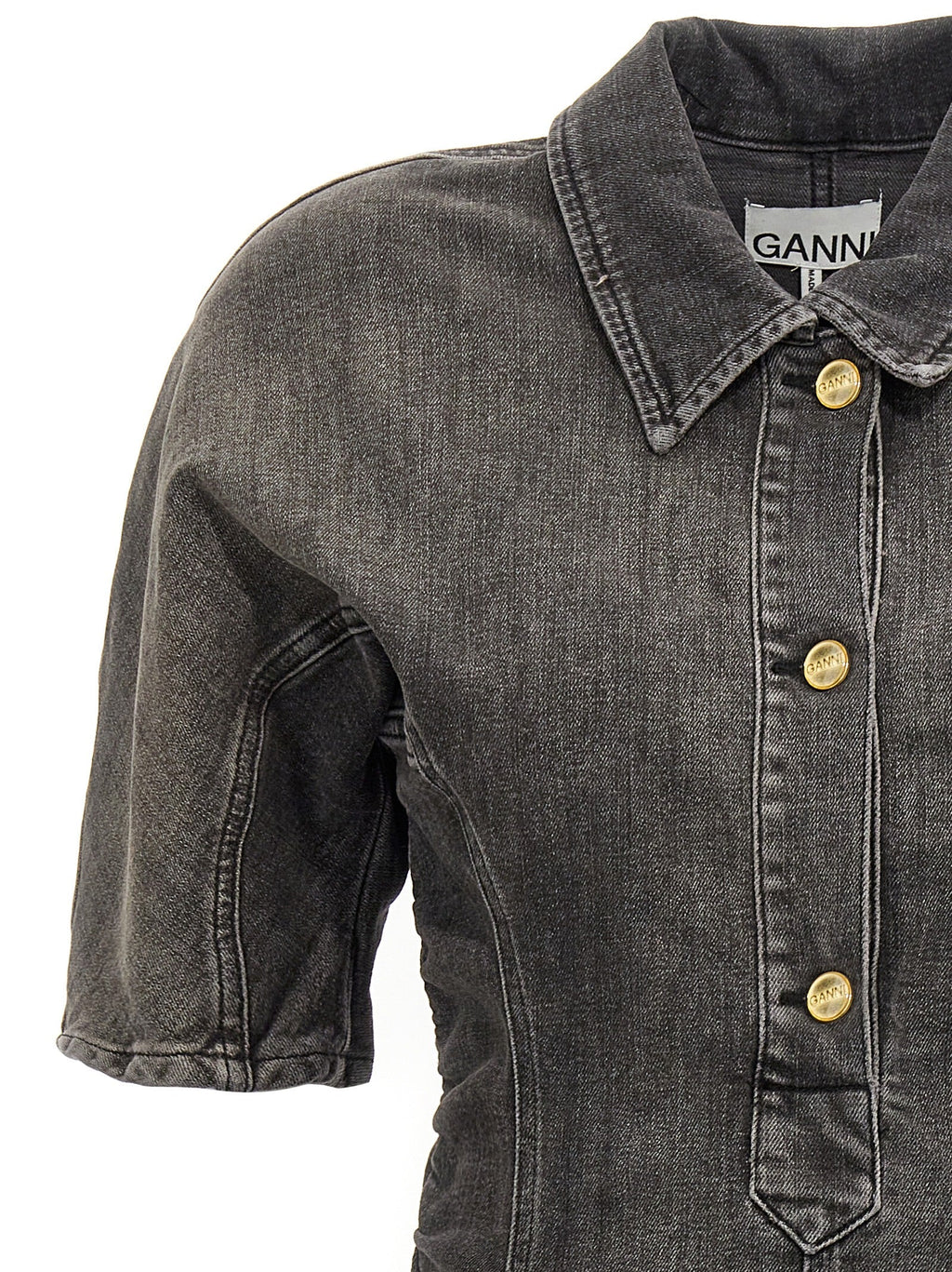 Ganni Black Cotton Short Dress