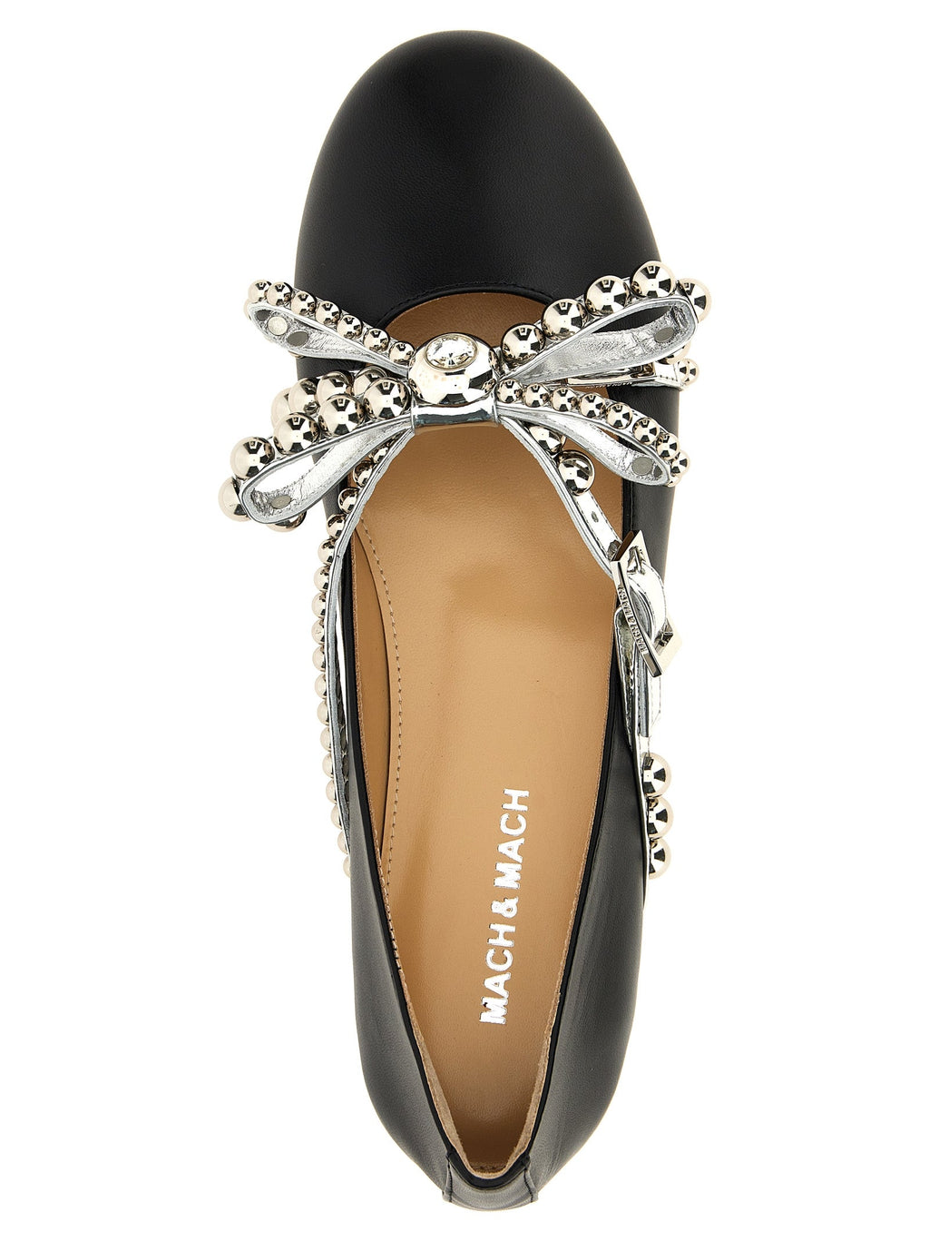MACH & MACH Black Leather Ballet Flats