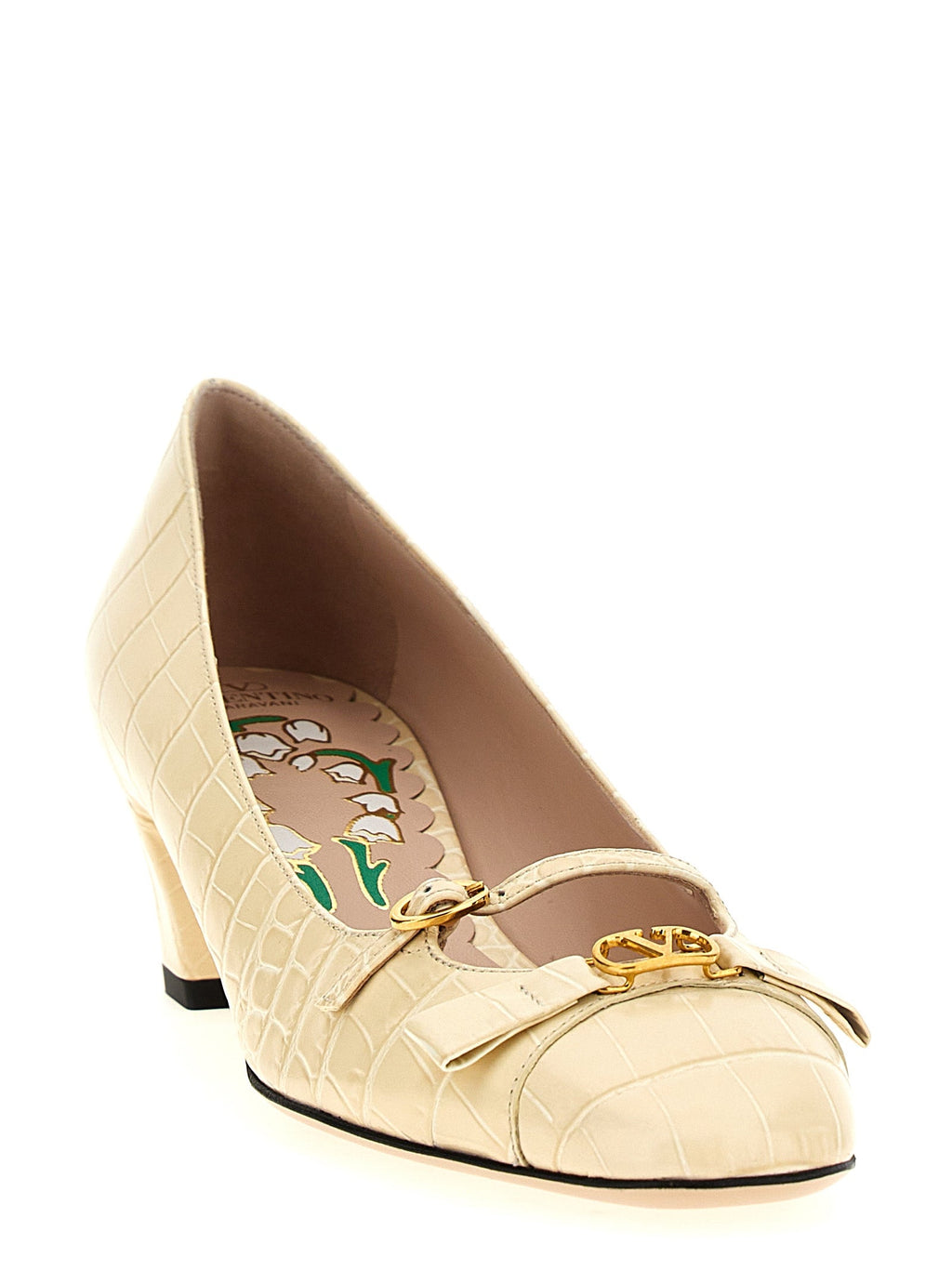 Valentino Garavani White Calfskin Mid Heel Pumps