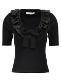 Alessandra Rich Black Wool T-Shirt Alessandra Rich