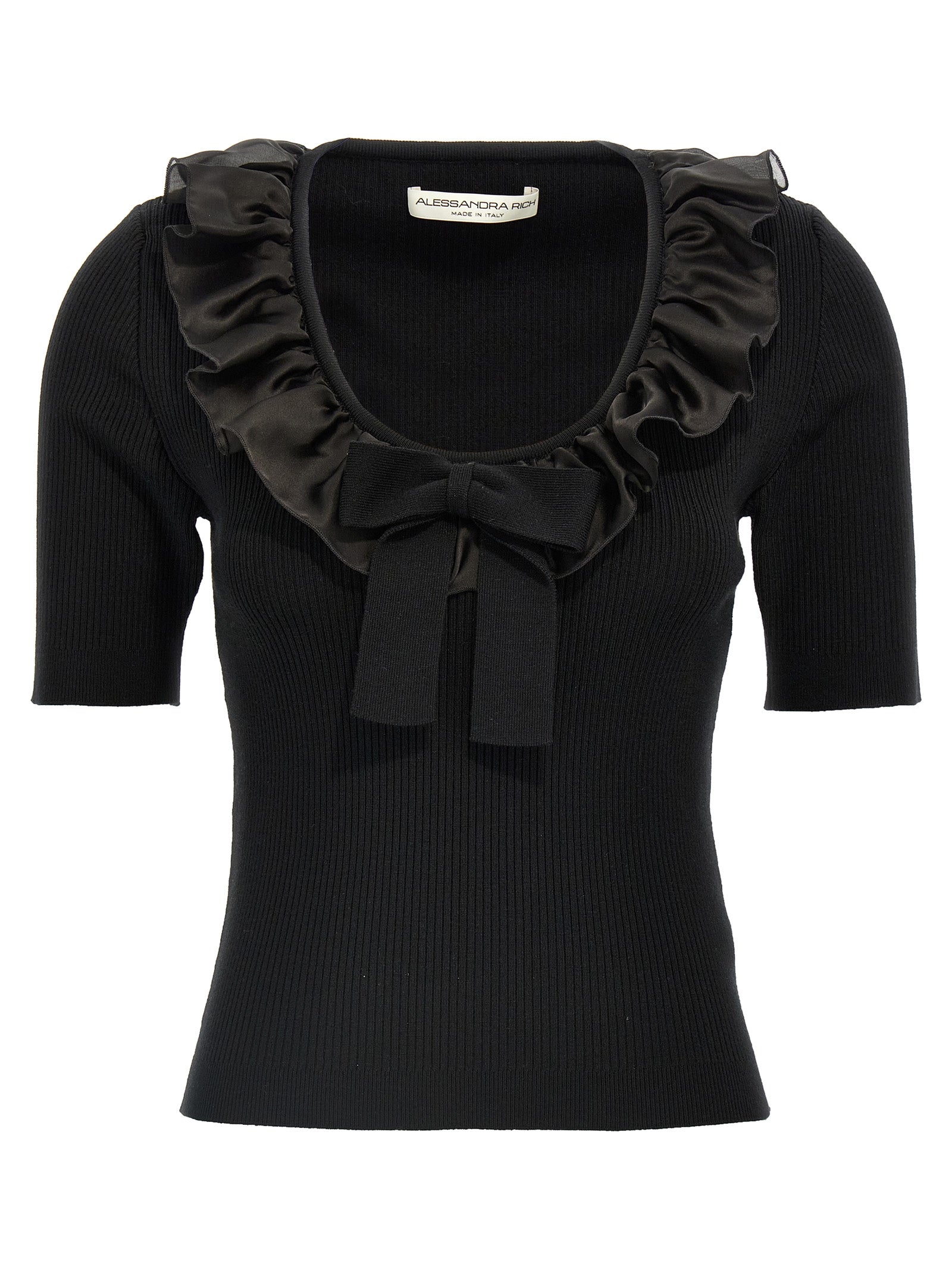 Alessandra Rich Black Wool T-Shirt Alessandra Rich