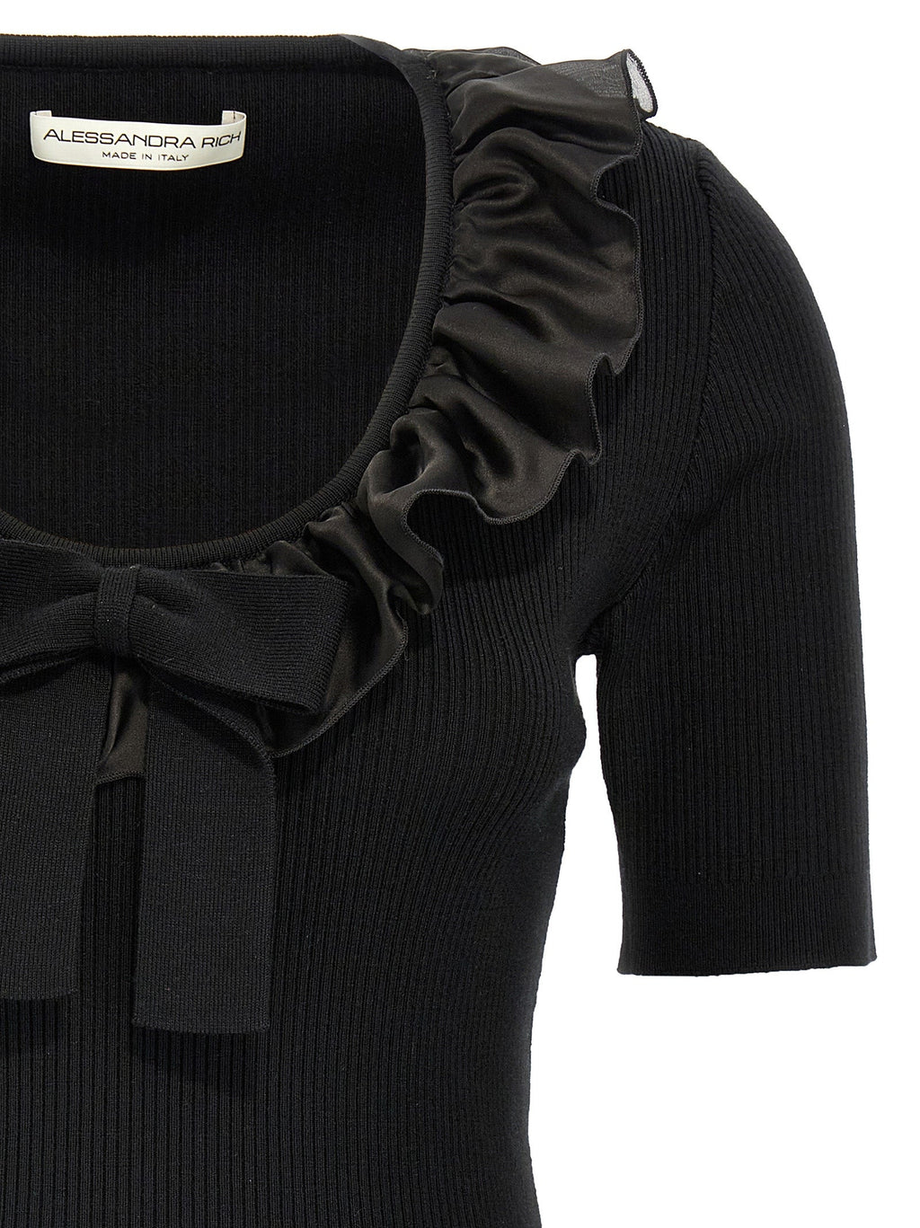 Alessandra Rich Black Wool T-Shirt Alessandra Rich