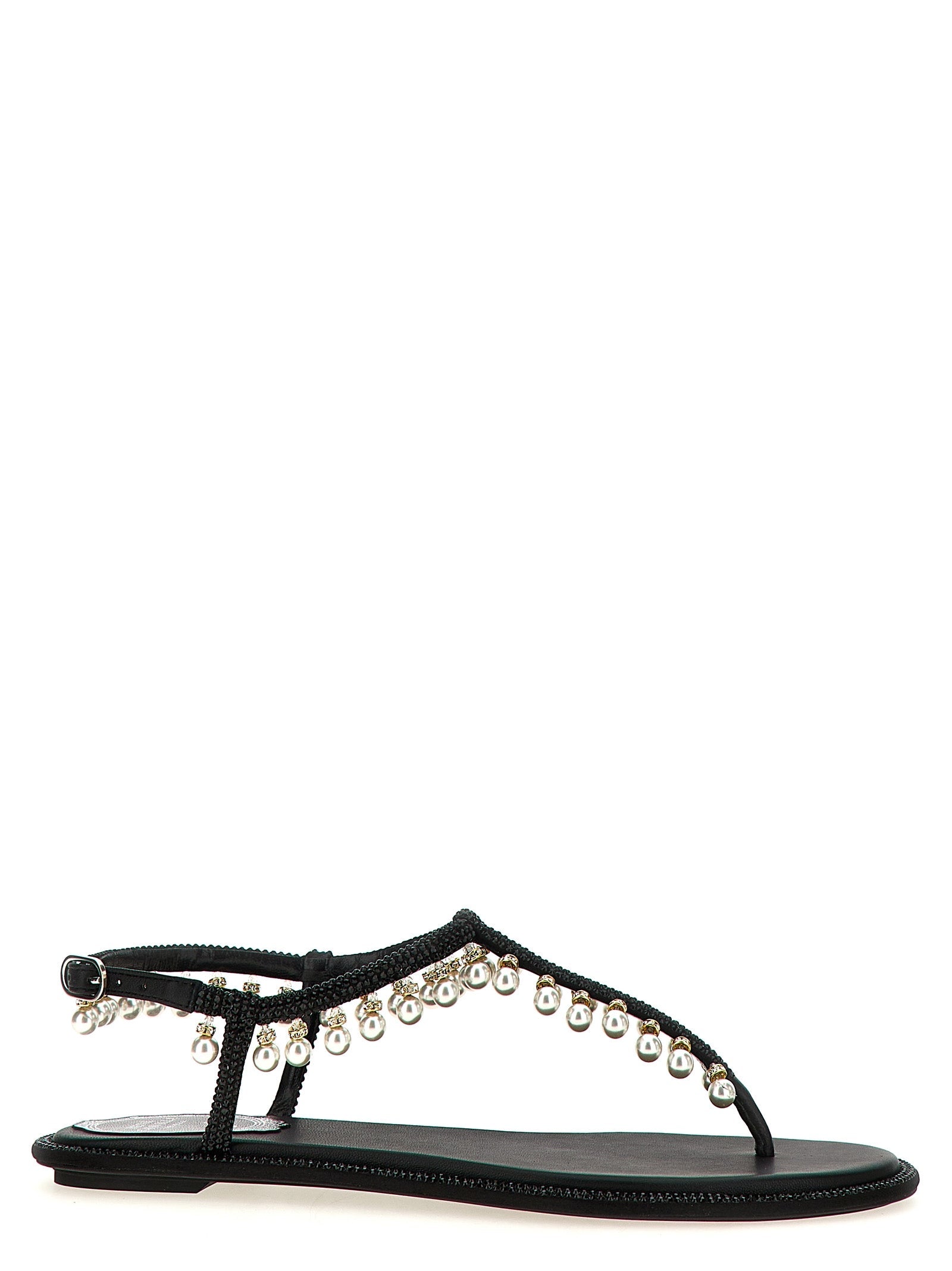 RENE CAOVILLA Black Viscose Flat Sandals