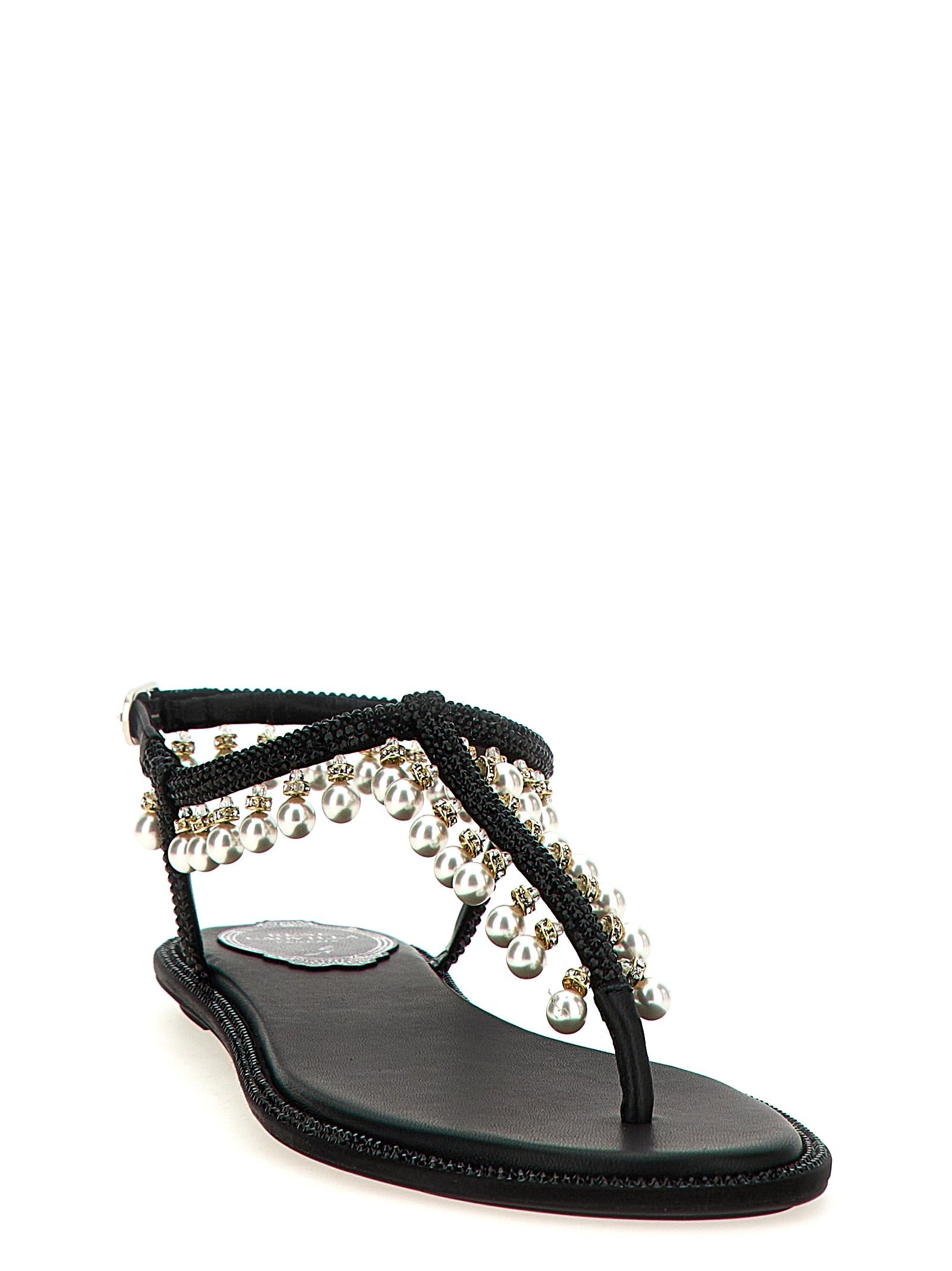 RENE CAOVILLA Black Viscose Flat Sandals