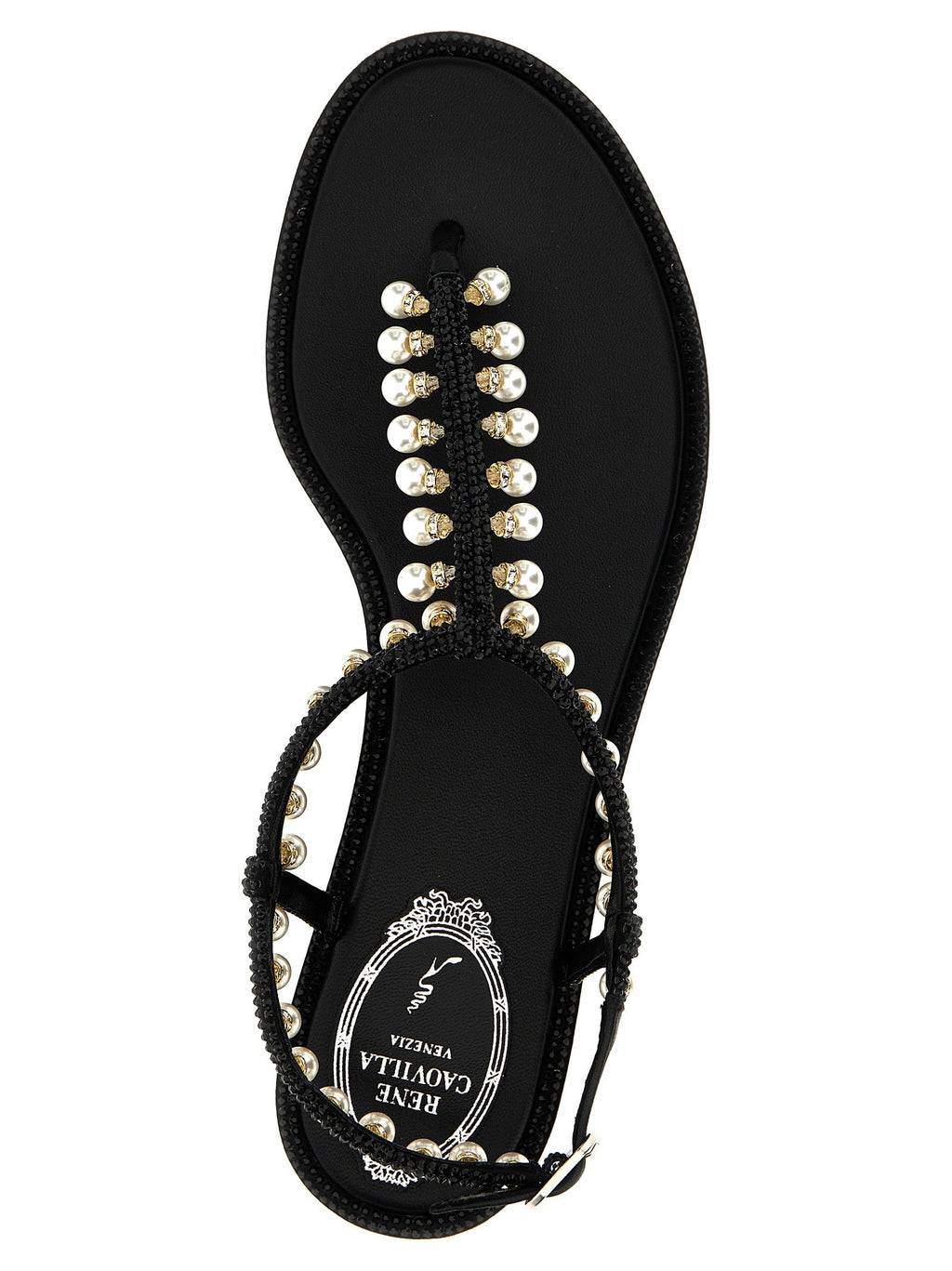 RENE CAOVILLA Black Viscose Flat Sandals