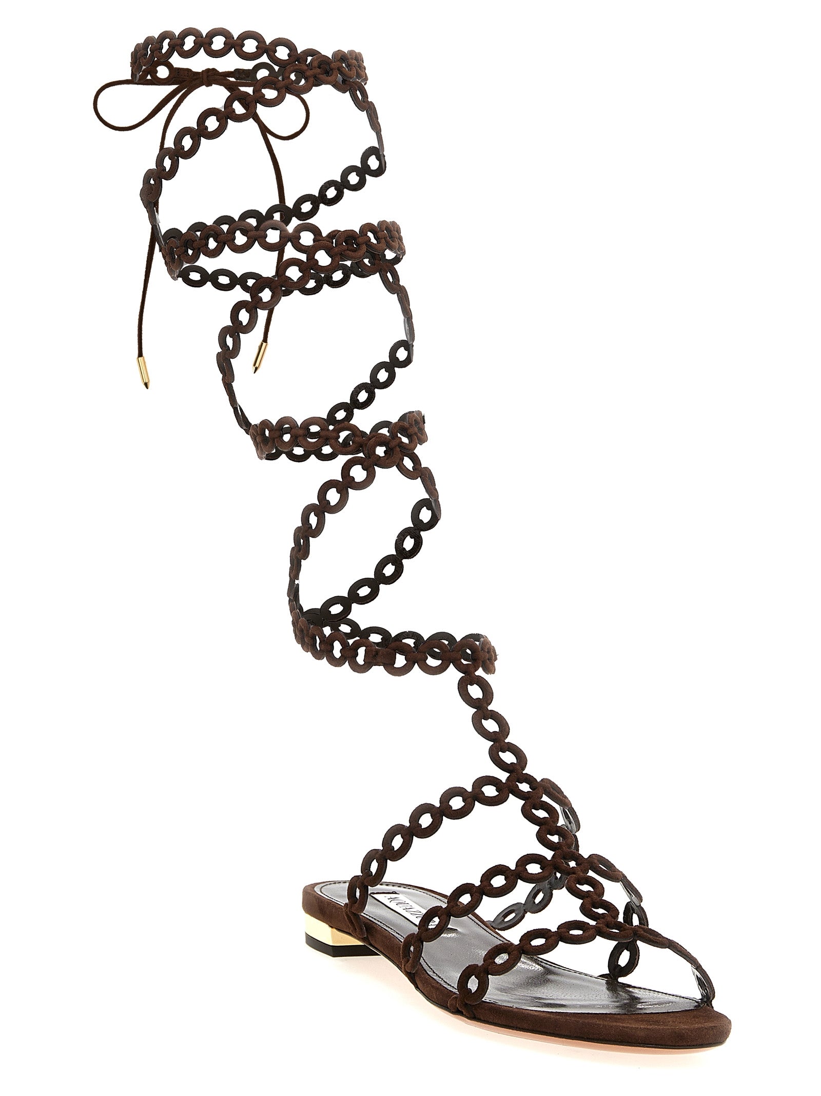 Aquazzura Brown Goatskin Flat Sandals