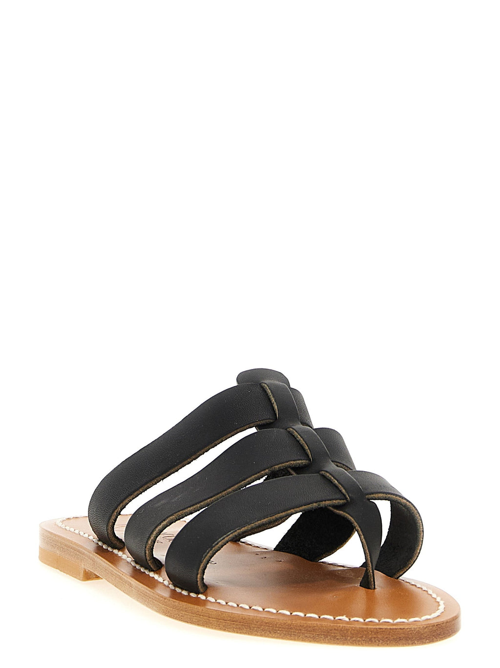 K.JACQUES SAINT TROPEZ Black Cowhide Slides