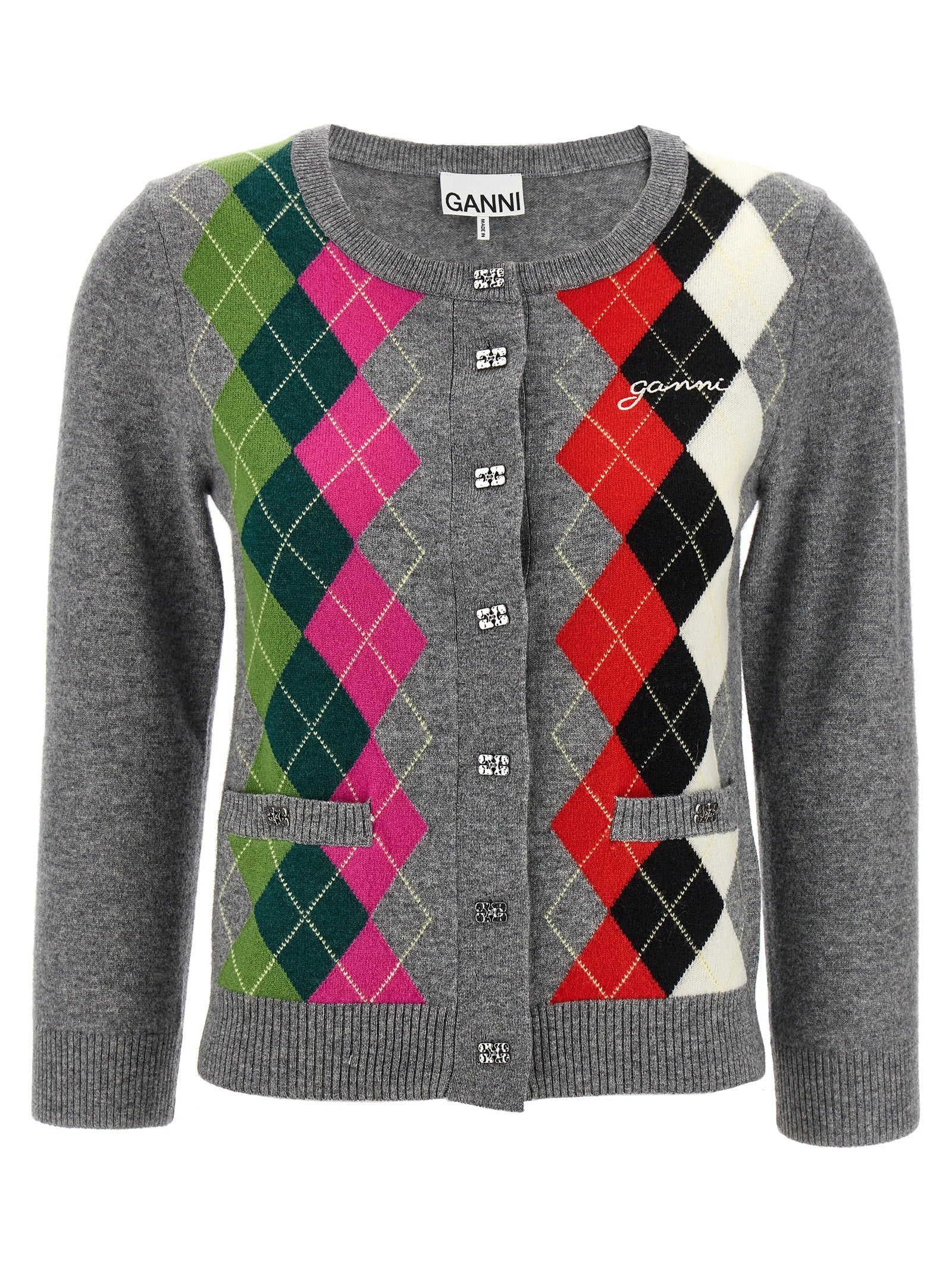 Ganni Gray Merino Wool Cardigan