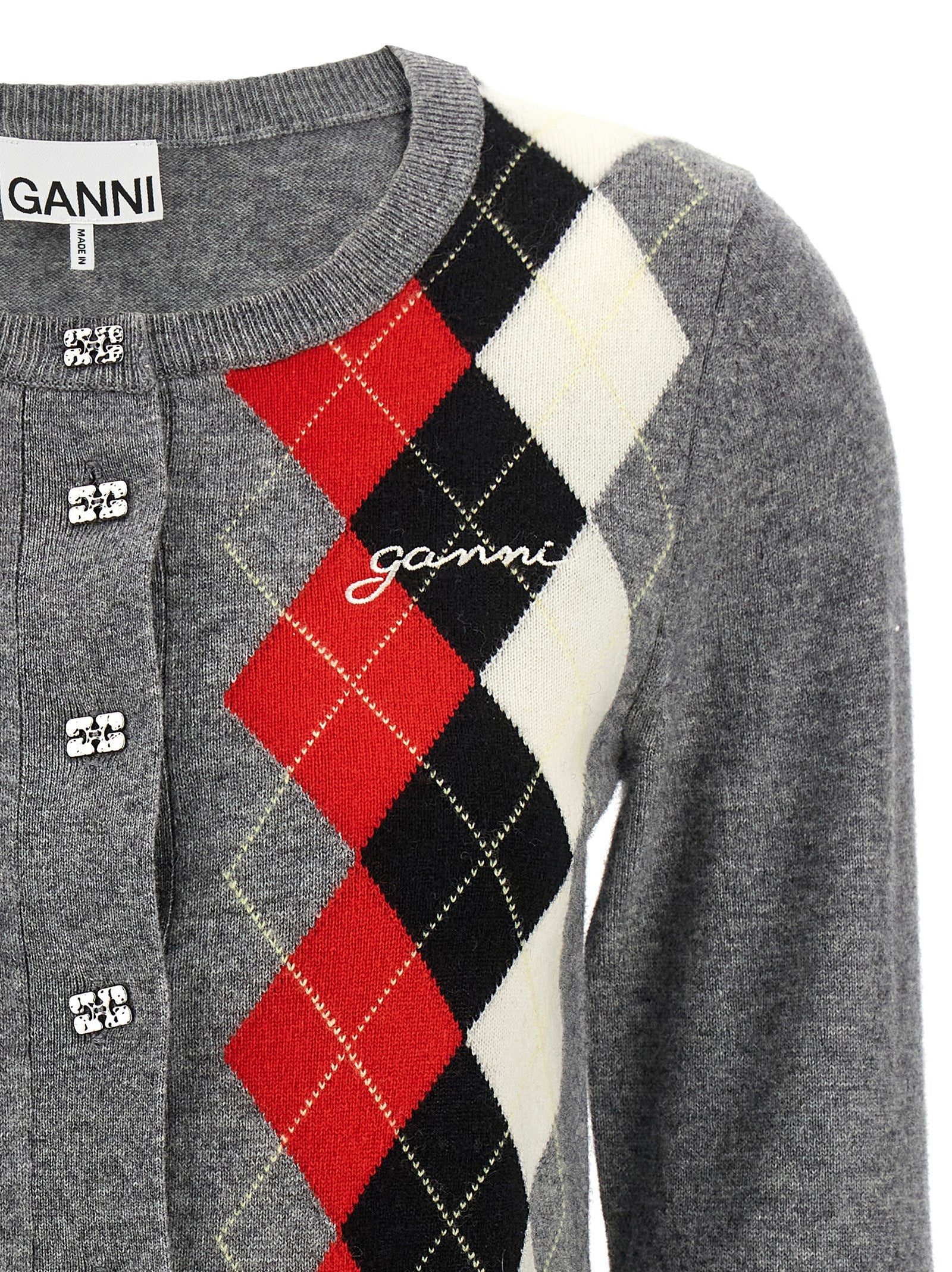 Ganni Gray Merino Wool Cardigan