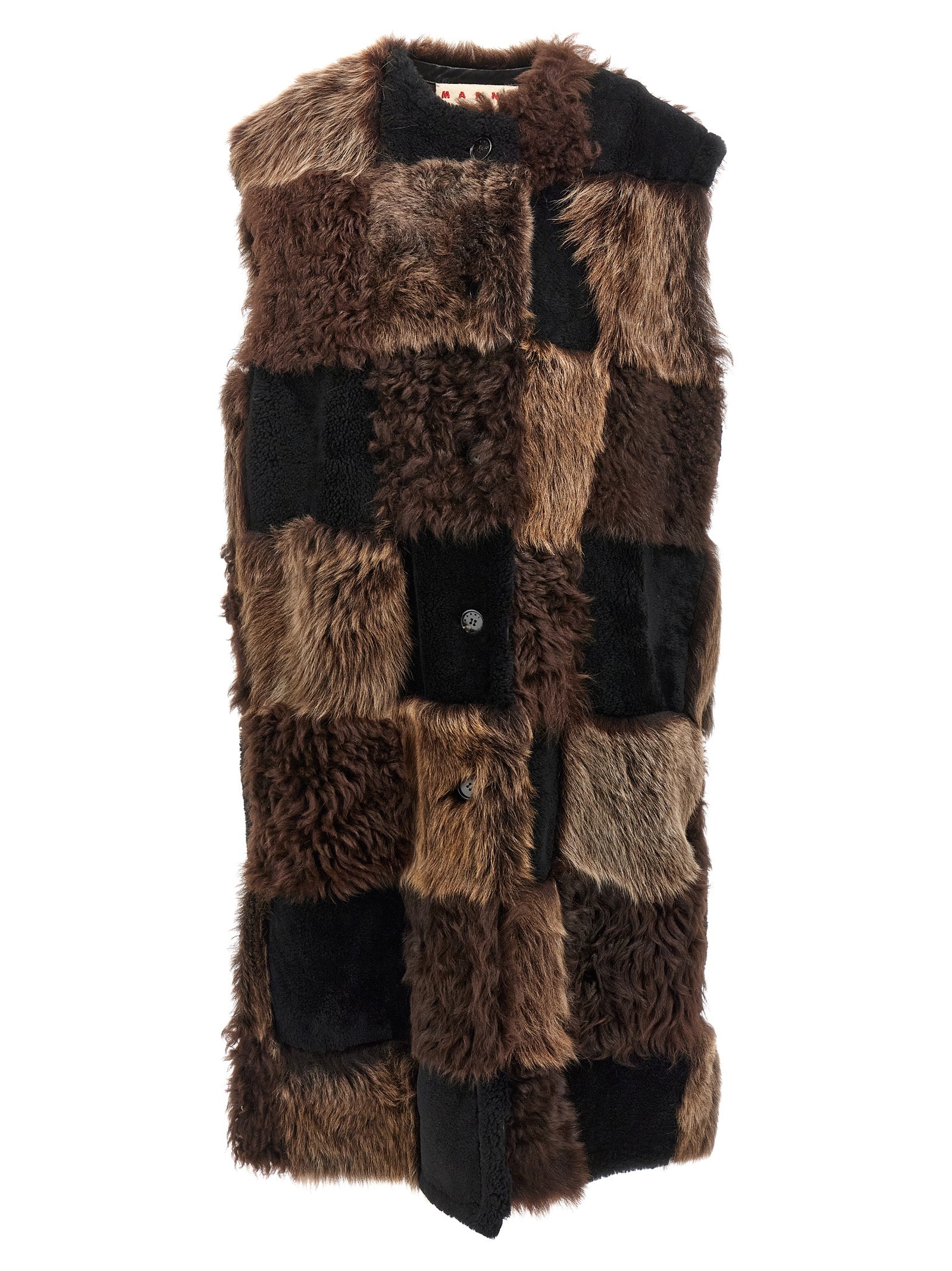 Marni Brown Lamb Fur Sleeveless Jacket