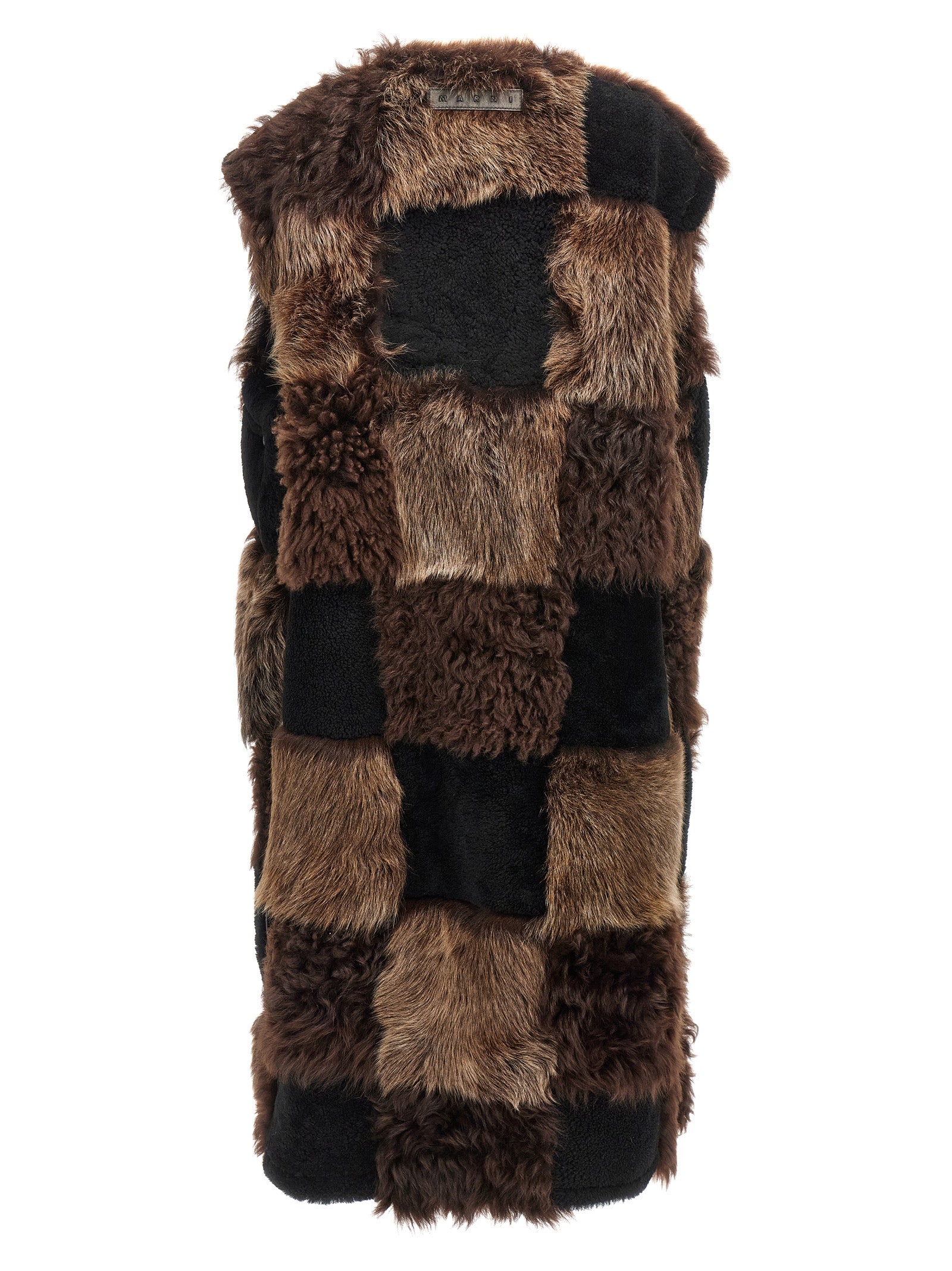Marni Brown Lamb Fur Sleeveless Jacket