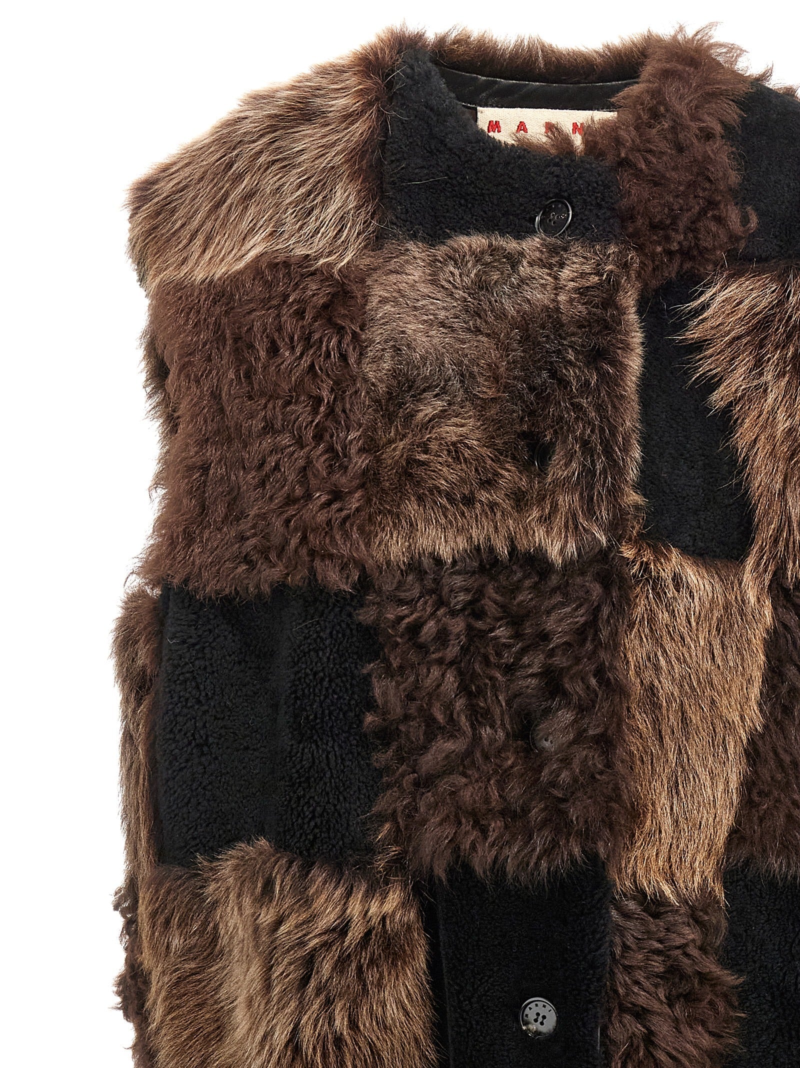 Marni Brown Lamb Fur Sleeveless Jacket