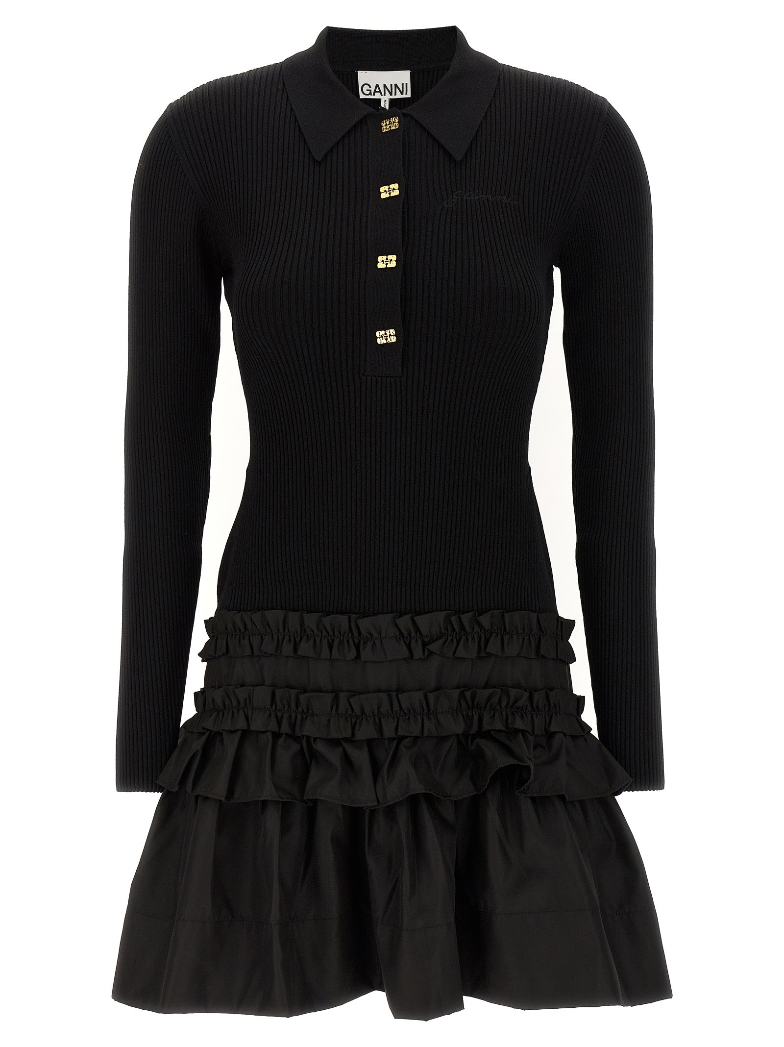 Ganni Black Viscose Short Dress