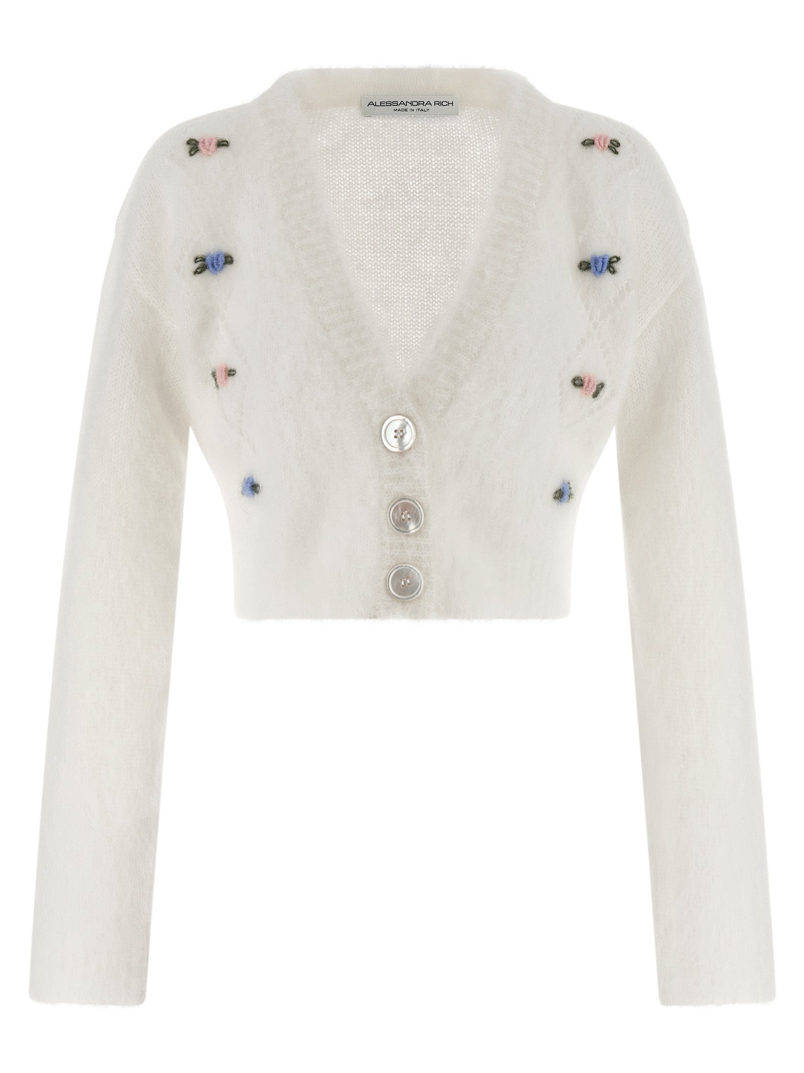 Alessandra Rich White Wool Cardigan