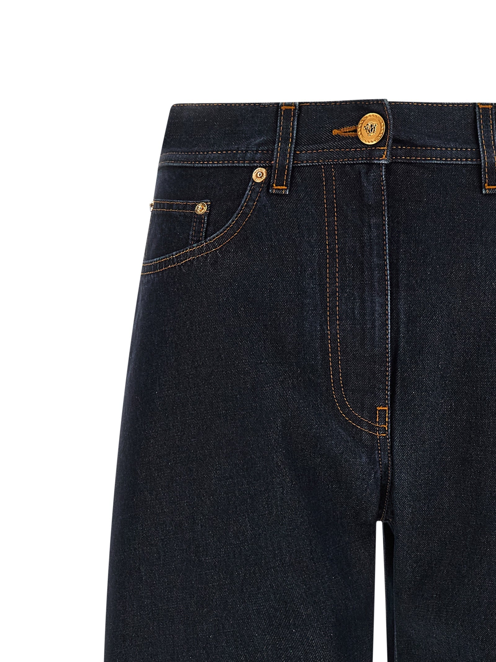 Versace Blue Cotton High-Waisted Jean