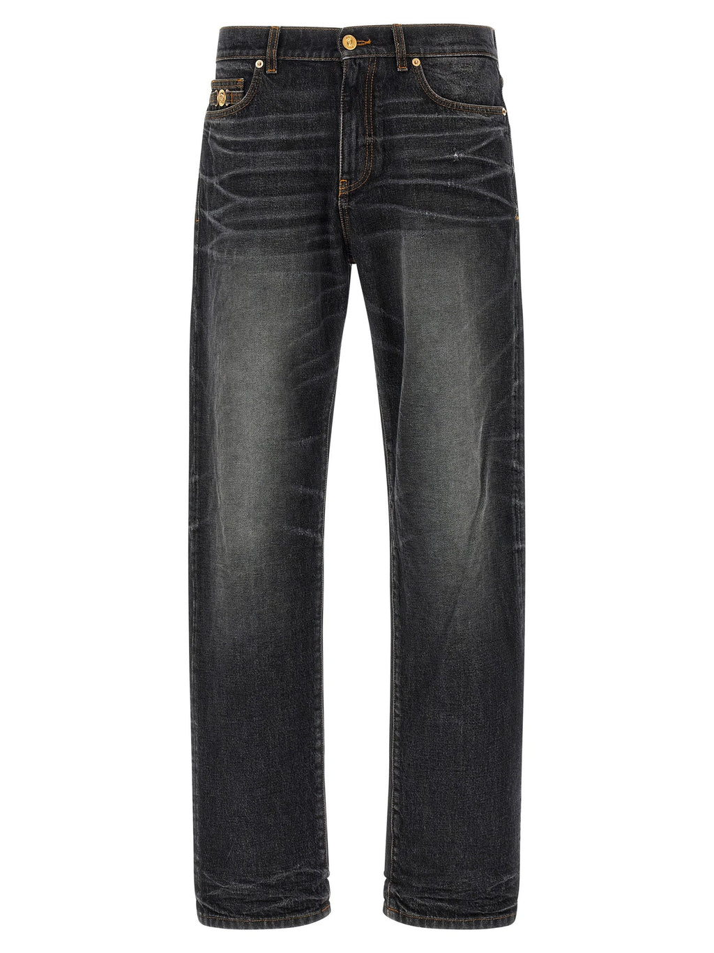 Versace Black Cotton Straight-Leg Jeans