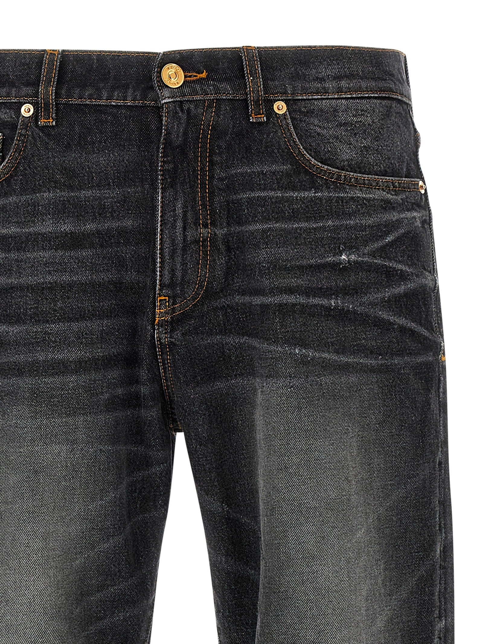 Versace Black Cotton Straight-Leg Jeans