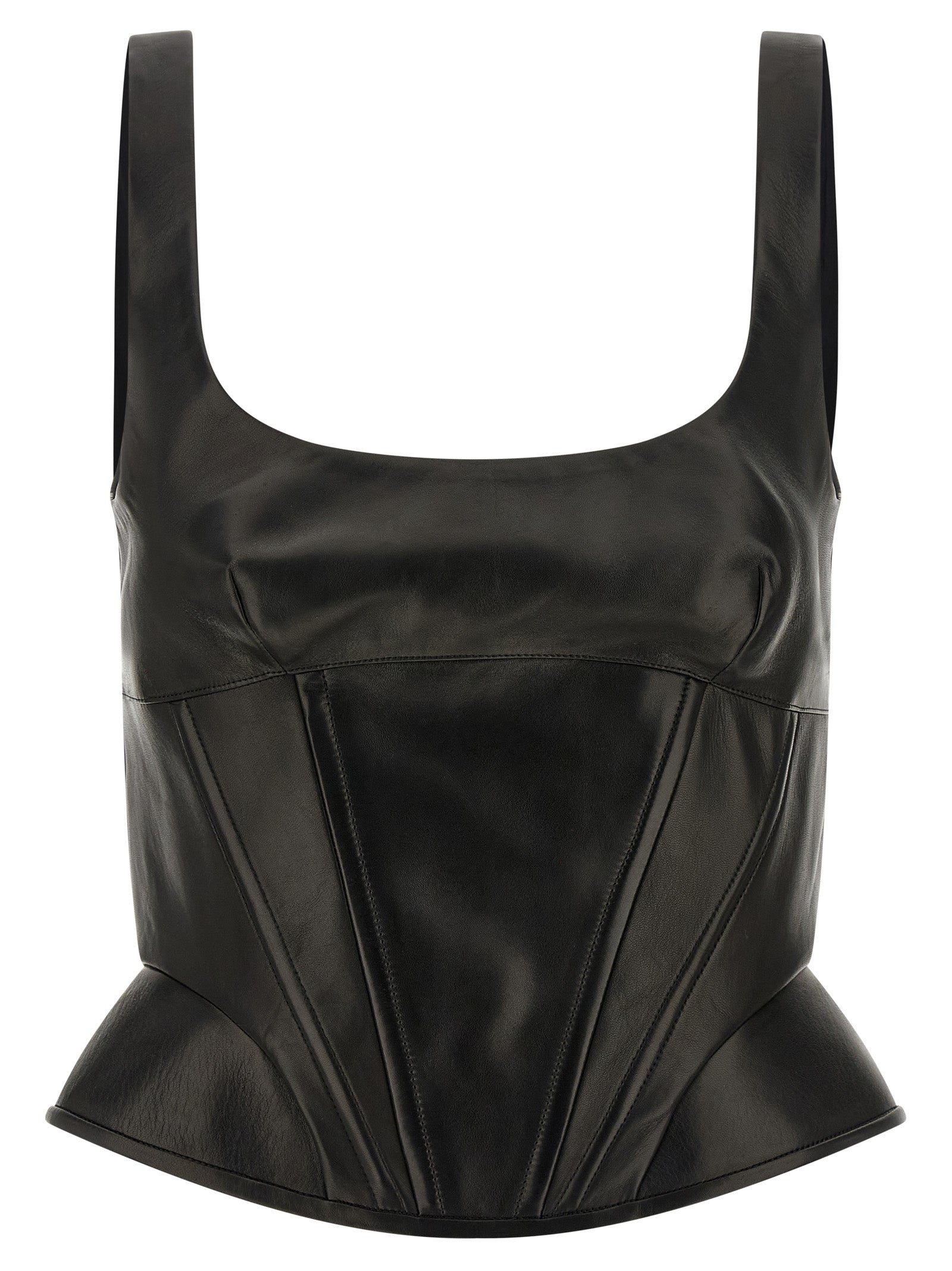 Ermanno Scervino Black Lamb Leather Tank Tops