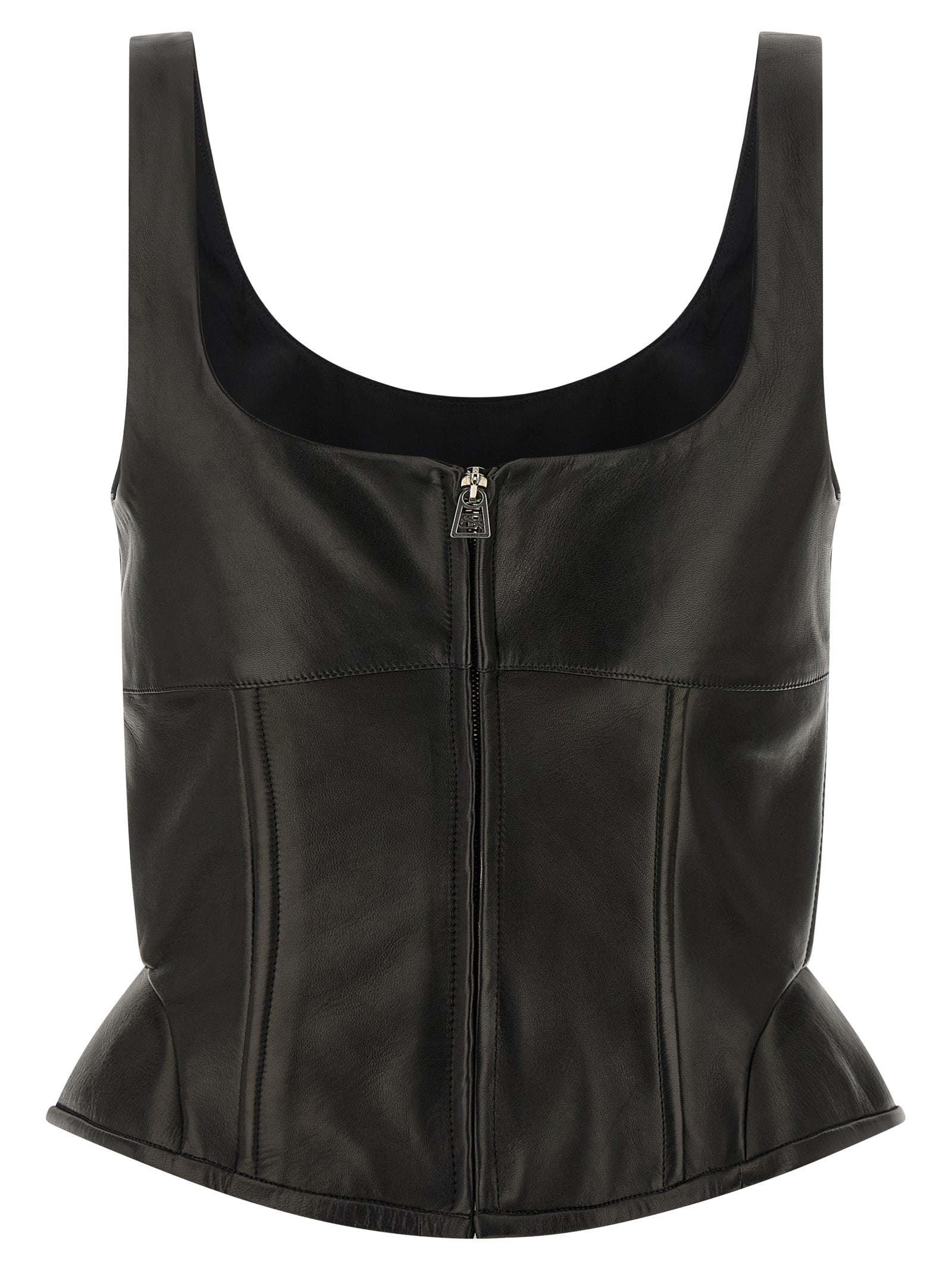 Ermanno Scervino Black Lamb Leather Tank Tops