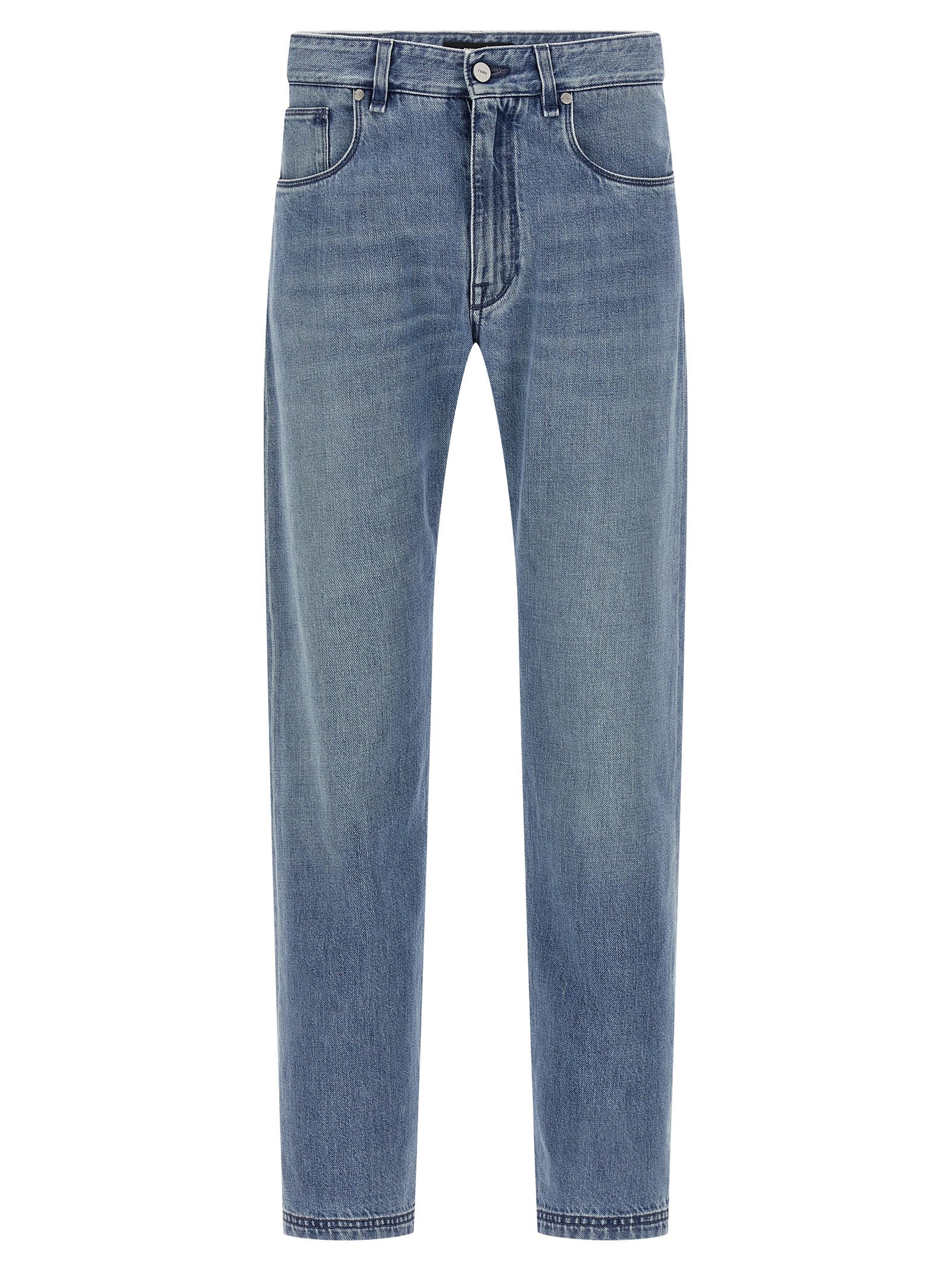 Fendi Blue Cotton Straight-Leg Jeans