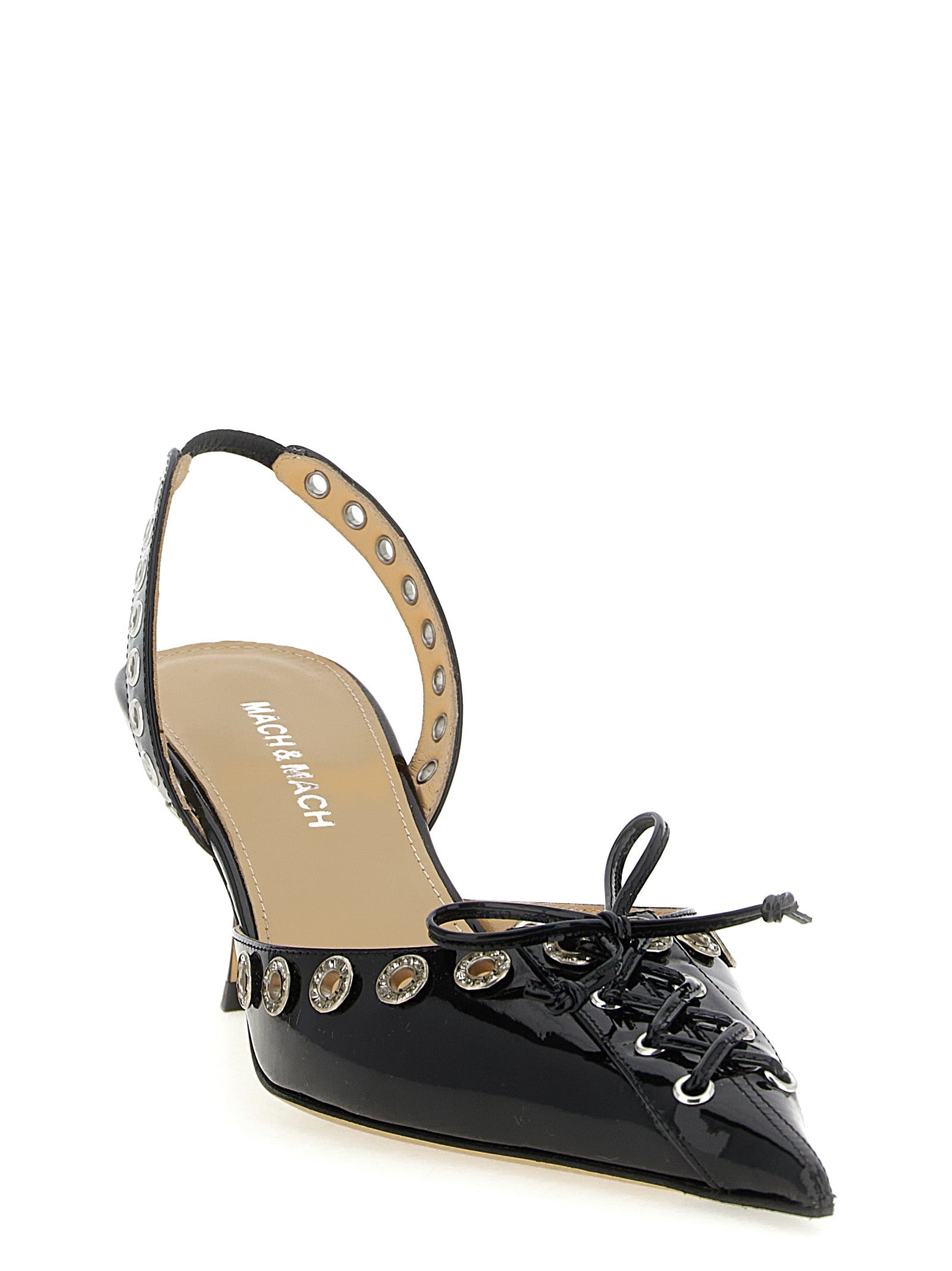 MACH & MACH Black Calfskin Mid Heel Pumps