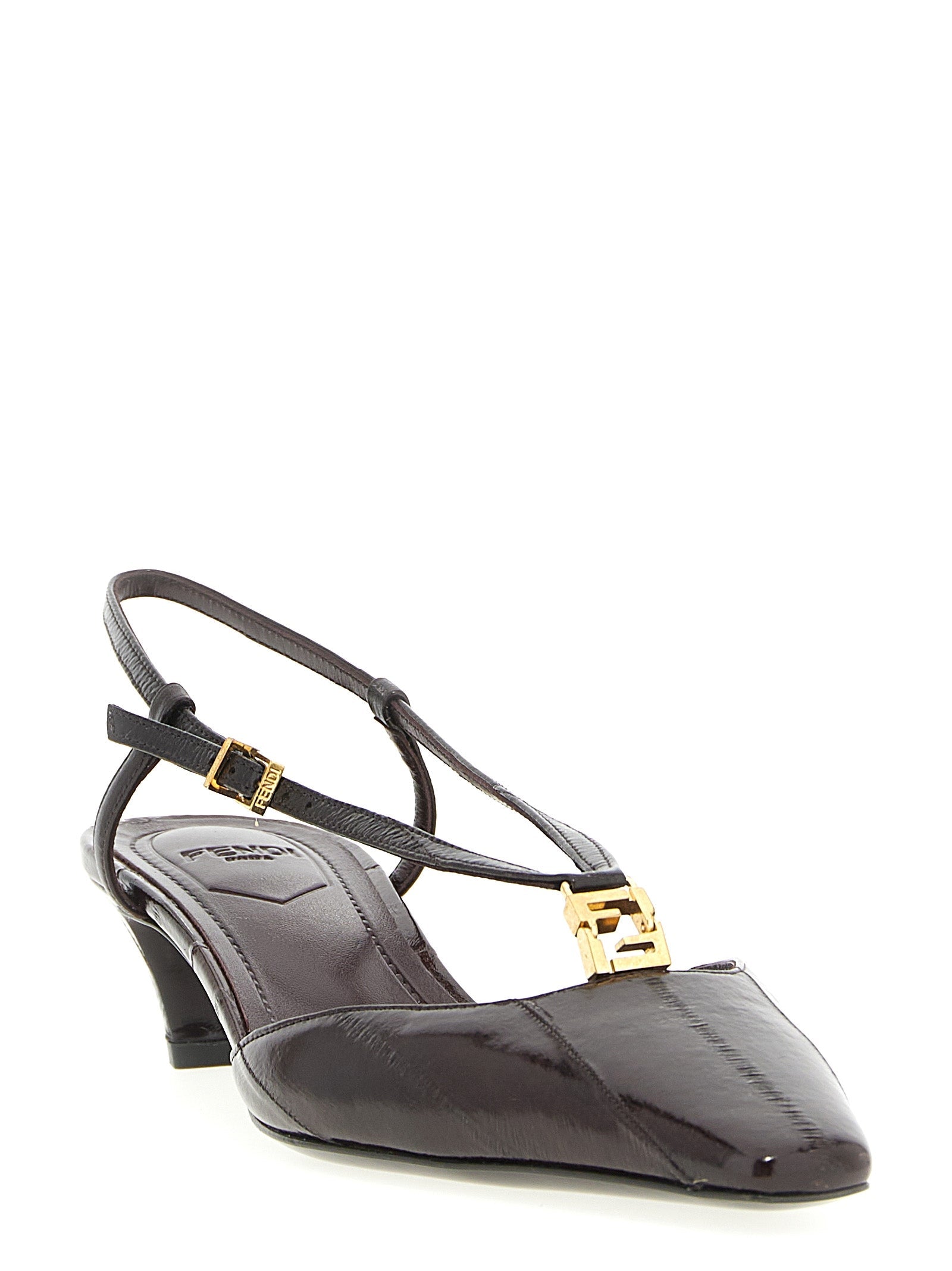 Fendi Brown Lamb Leather Mid Heel Pumps