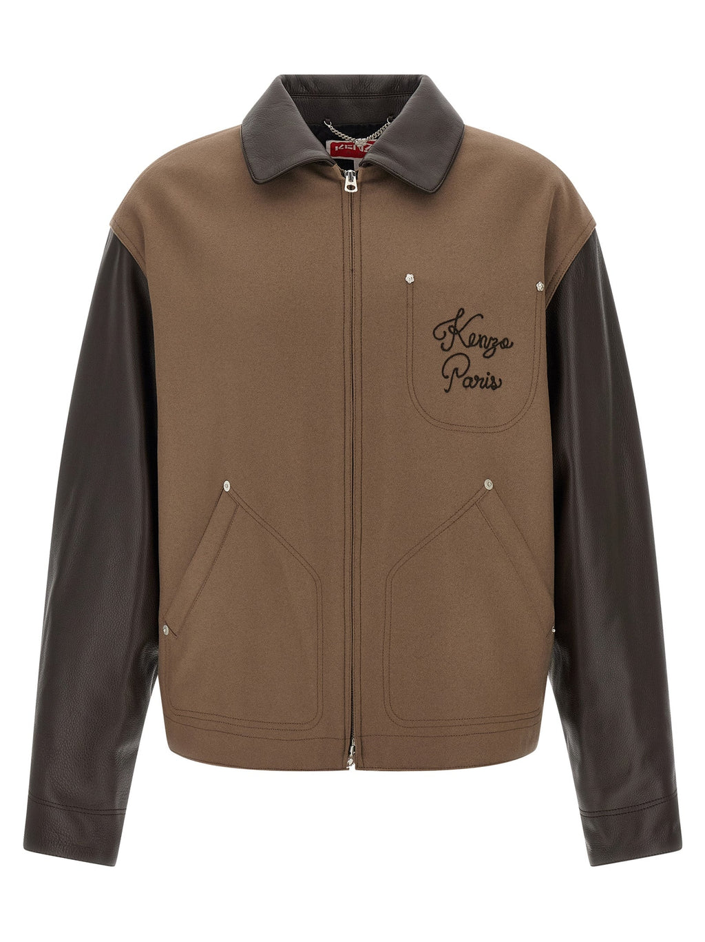 Kenzo Brown Virgin Wool Leather Jacket