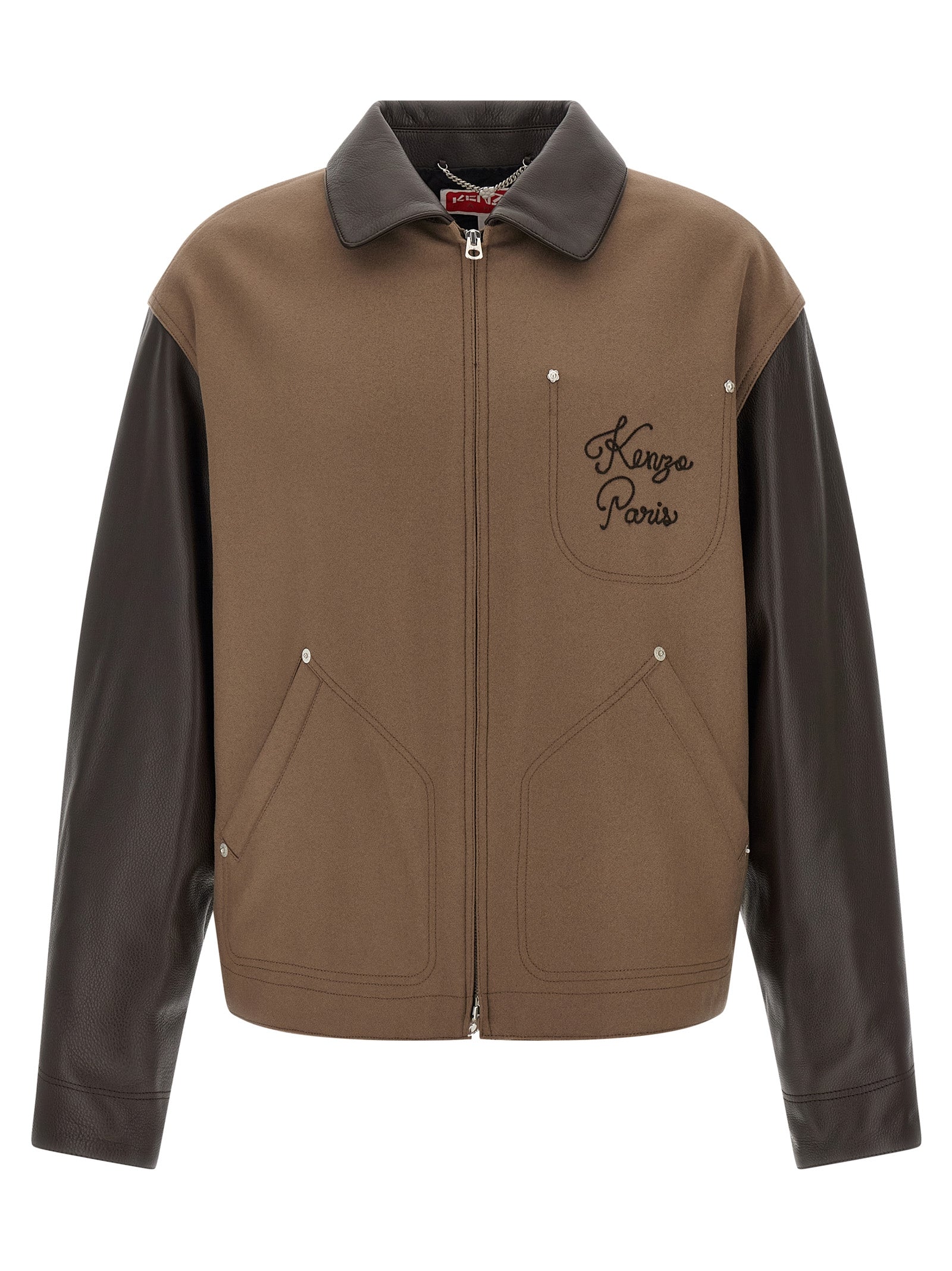 Kenzo Brown Virgin Wool Leather Jacket