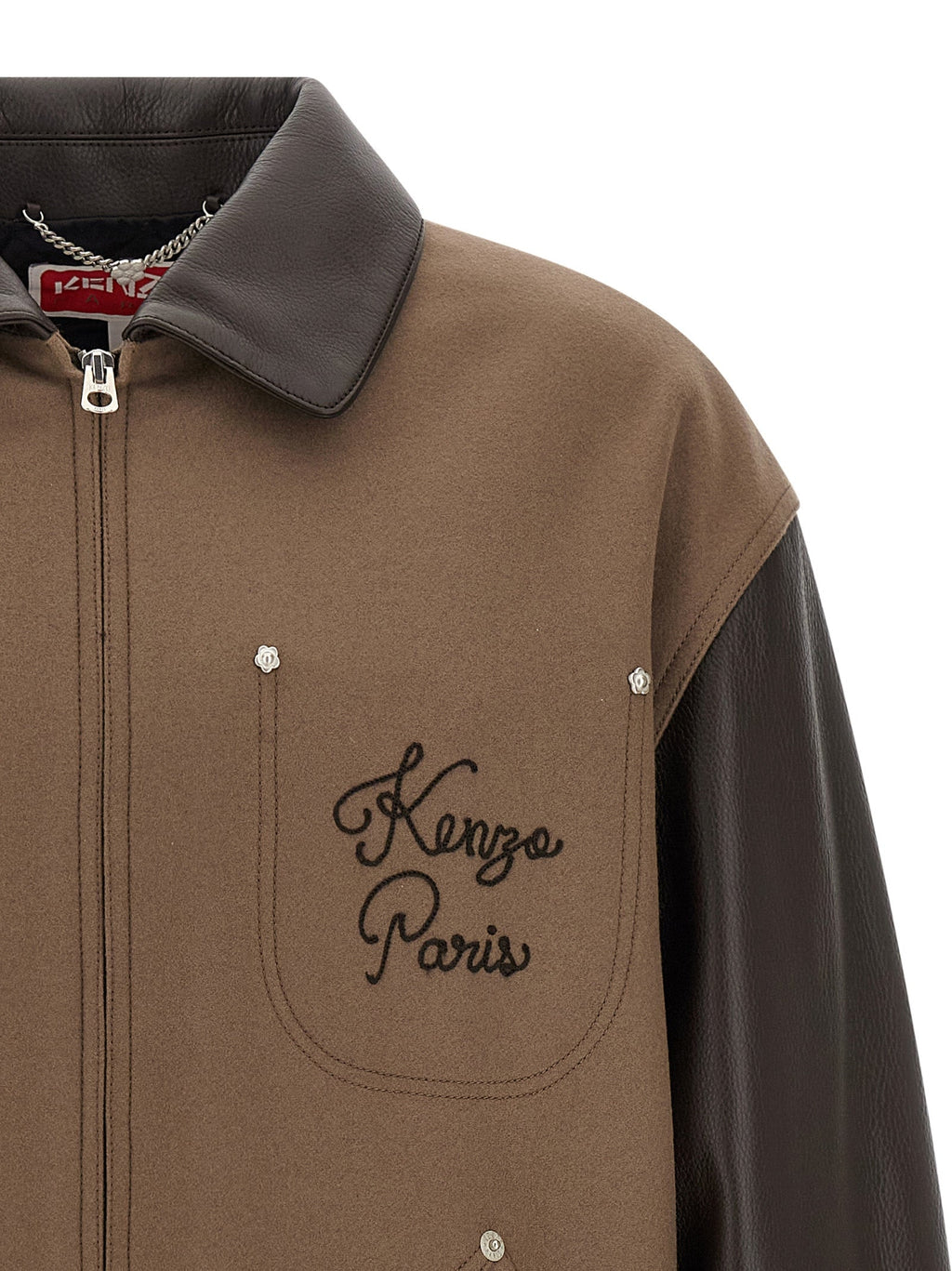 Kenzo Brown Virgin Wool Leather Jacket
