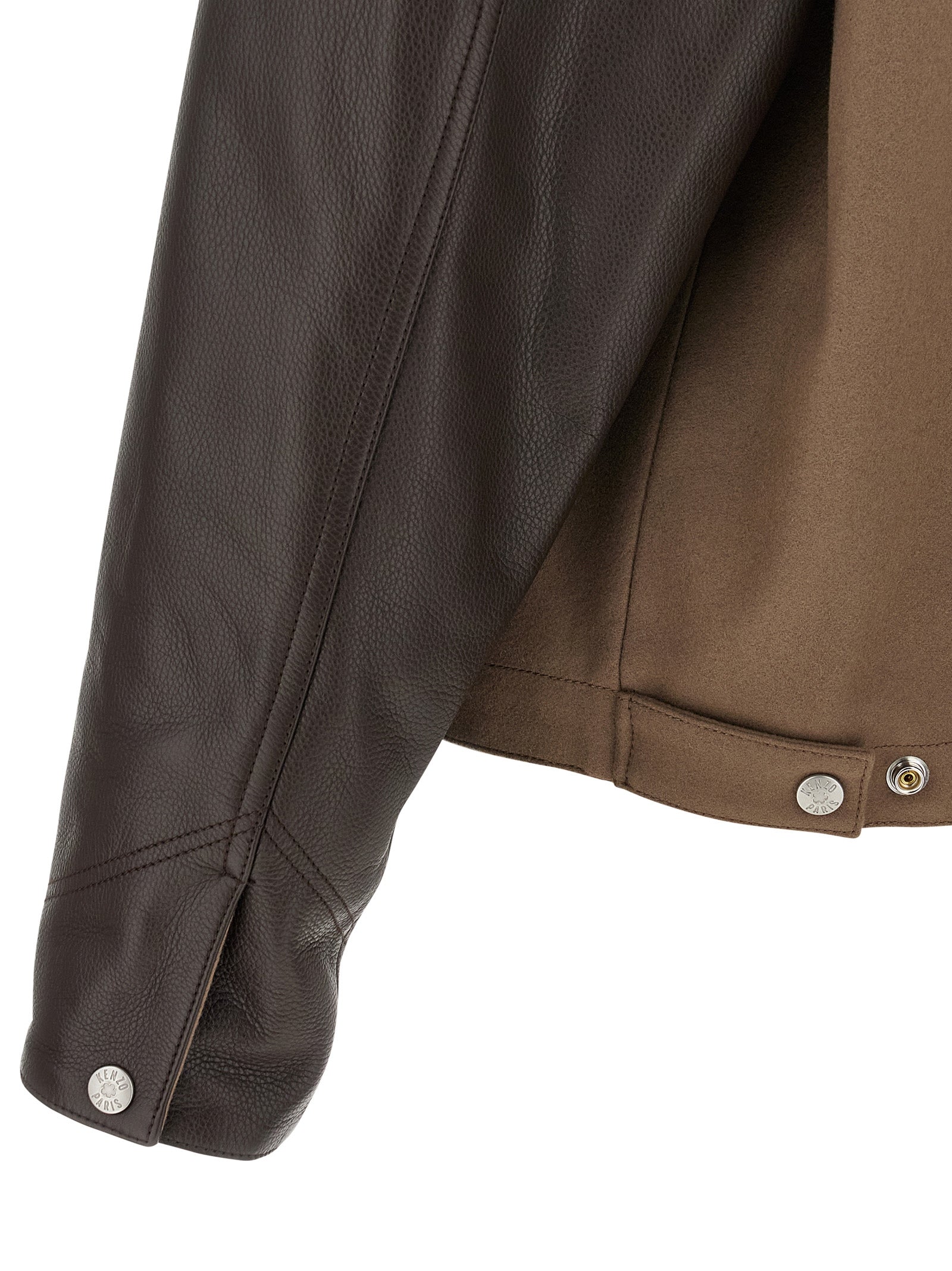 Kenzo Brown Virgin Wool Leather Jacket