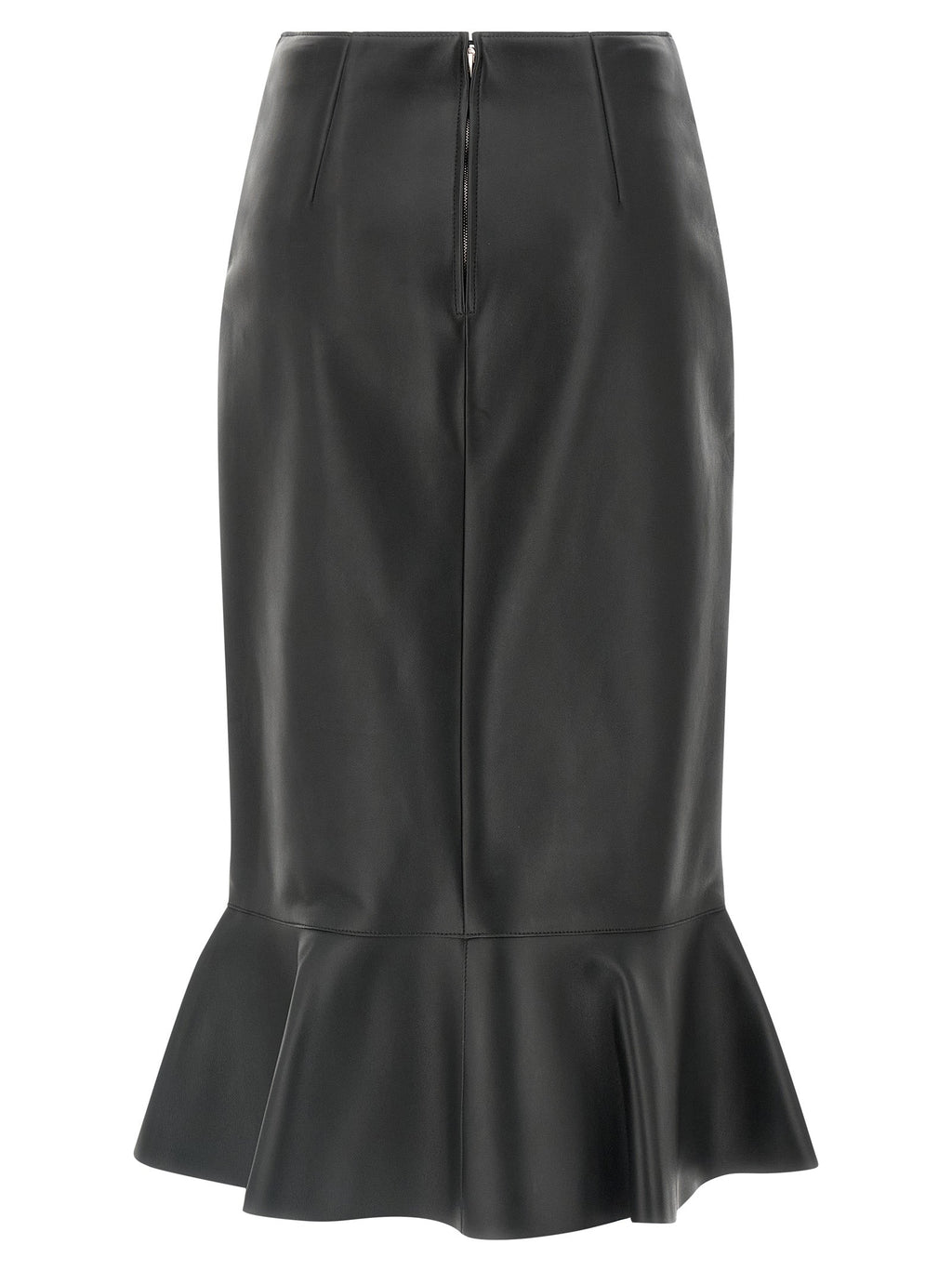 Fendi Black Lamb Leather Midi Skirt