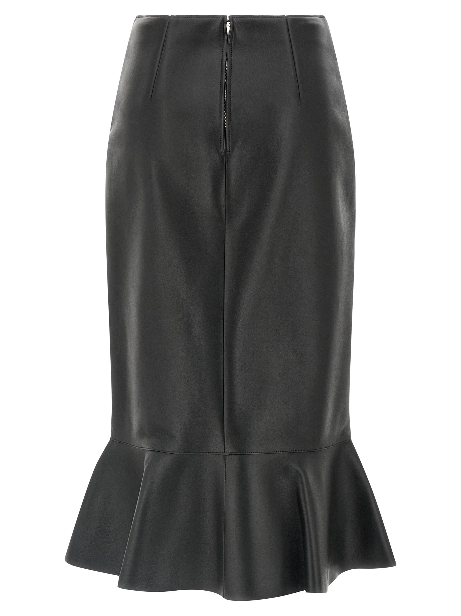 Fendi Black Lamb Leather Midi Skirt