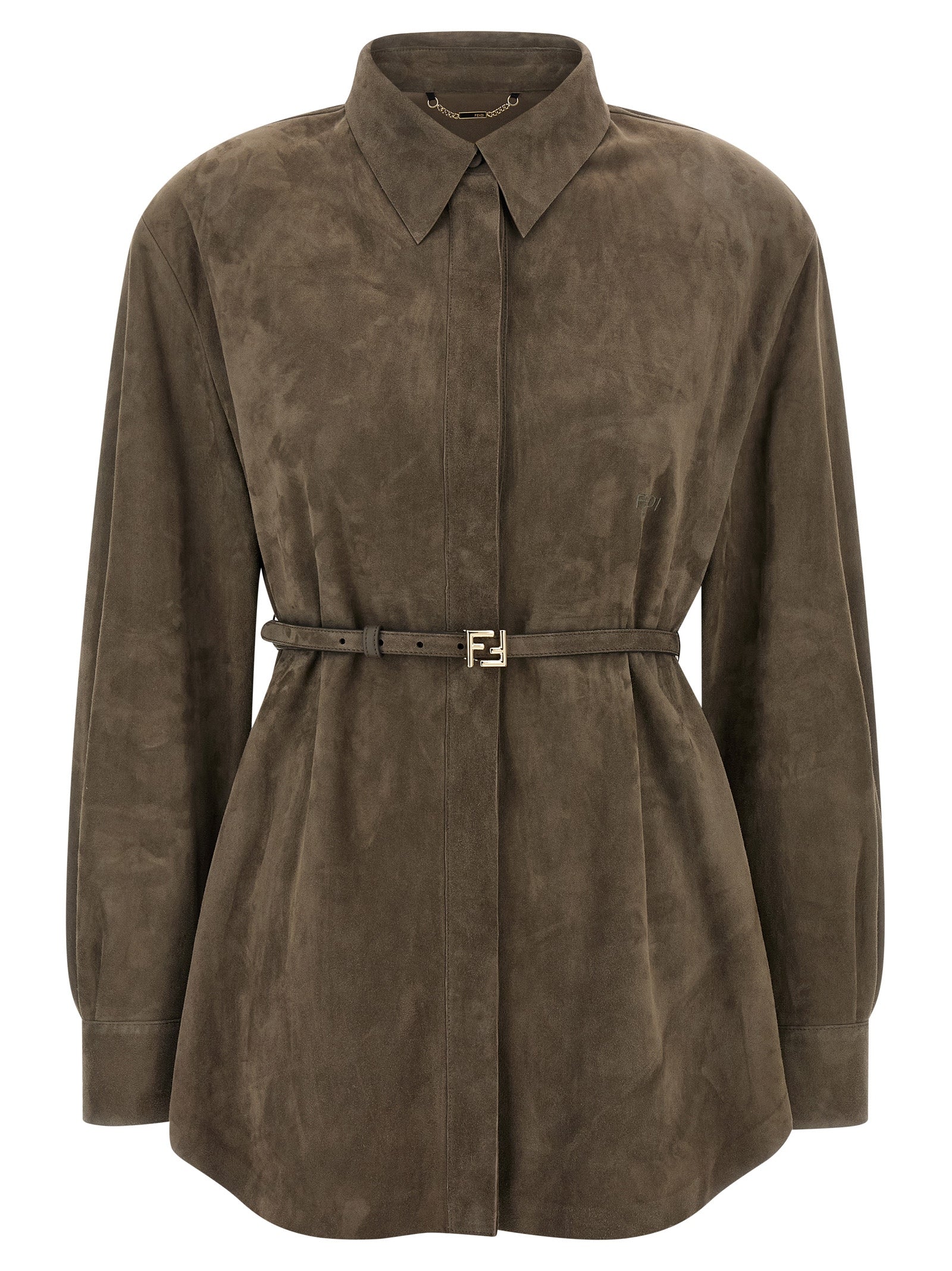 Fendi Gray Lamb Leather Blouse