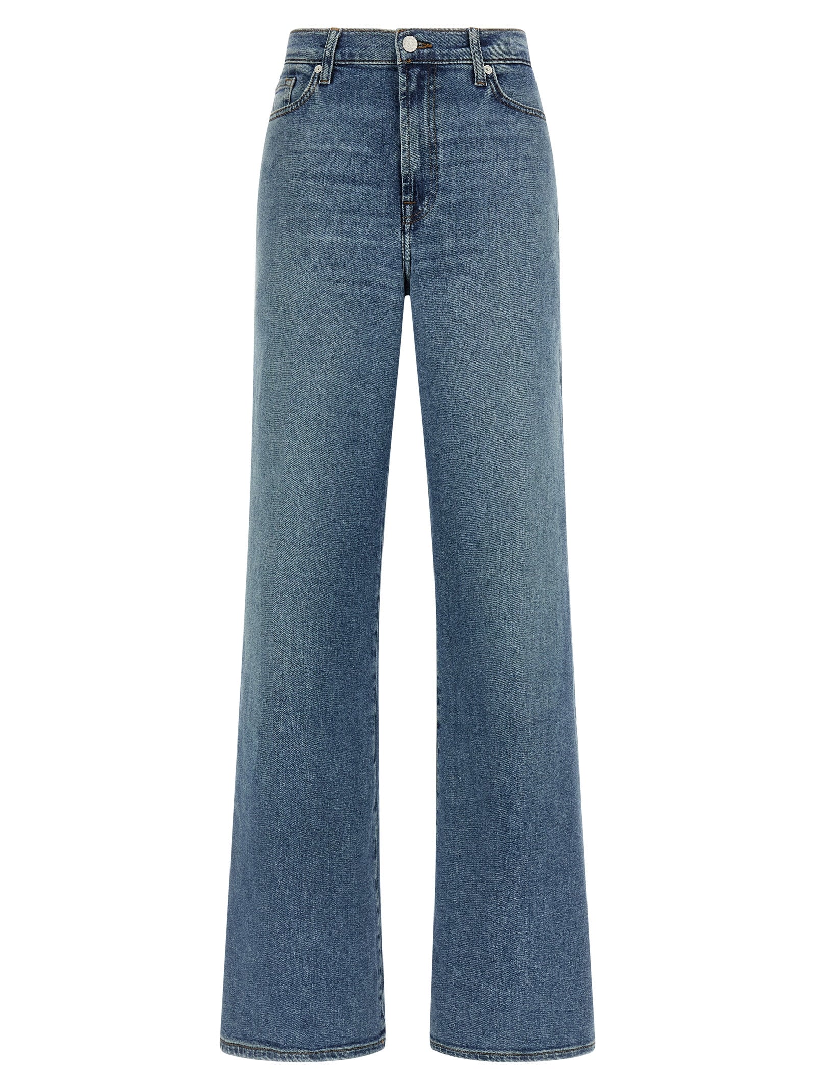 7 For All Mankind Blue Cotton Straight-Leg Jeans