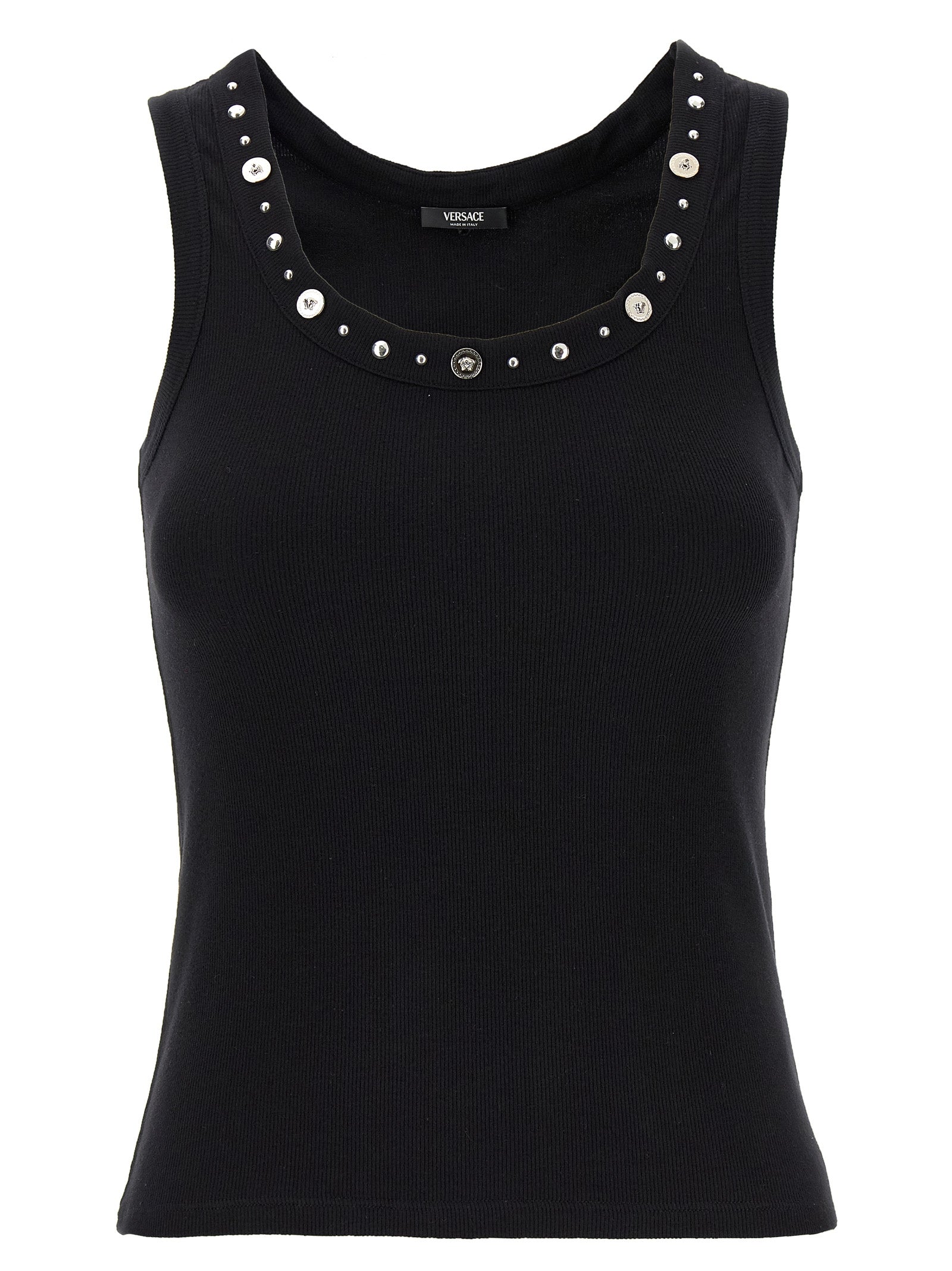 Versace Black Cotton Sleeveles T-Shirt