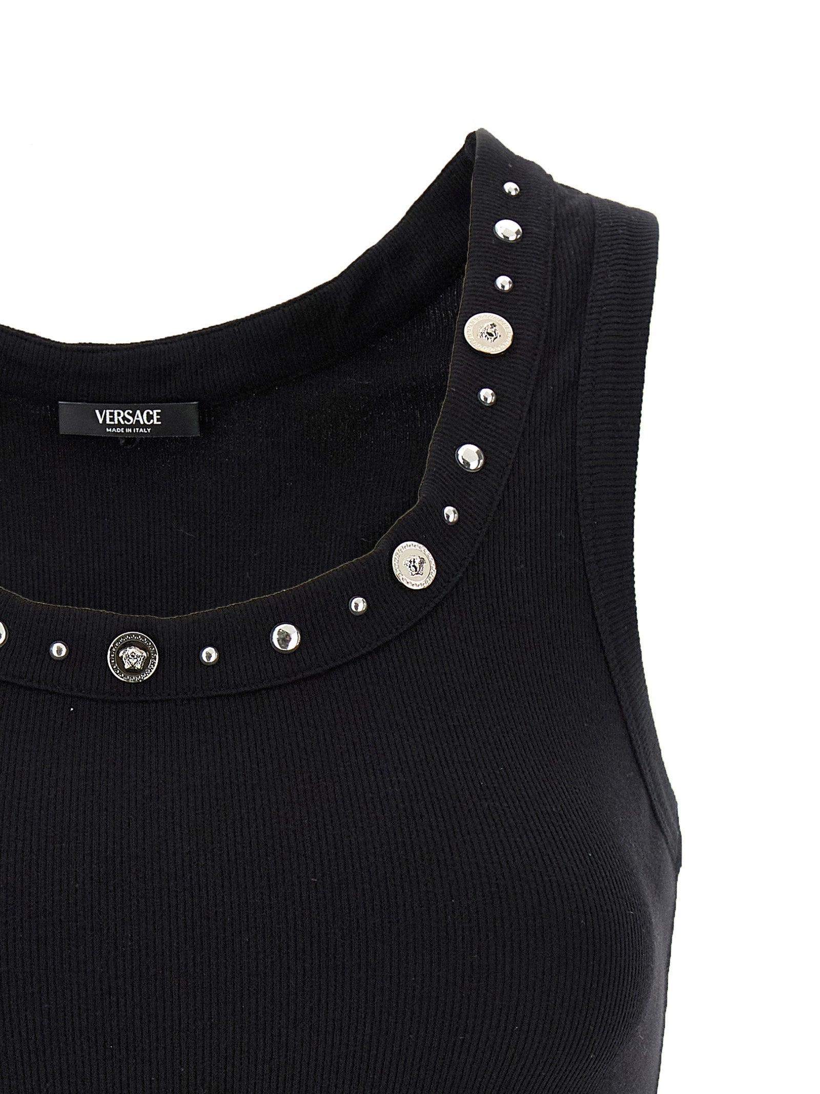Versace Black Cotton Sleeveles T-Shirt