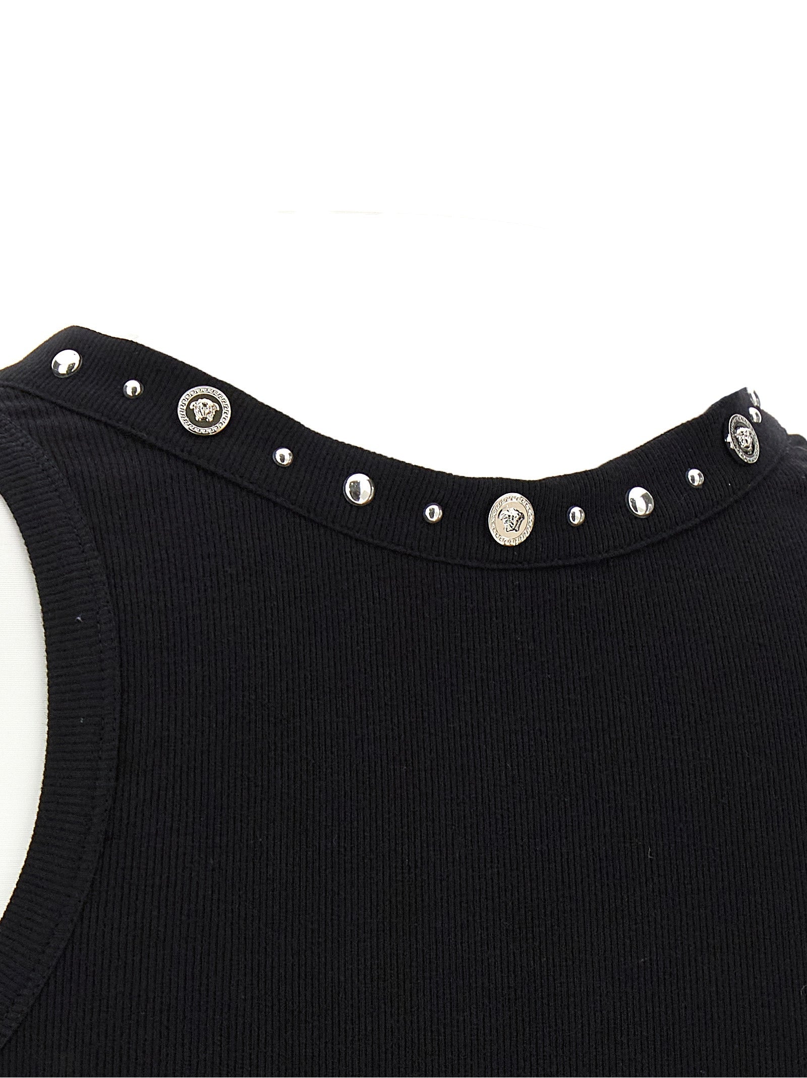 Versace Black Cotton Sleeveles T-Shirt