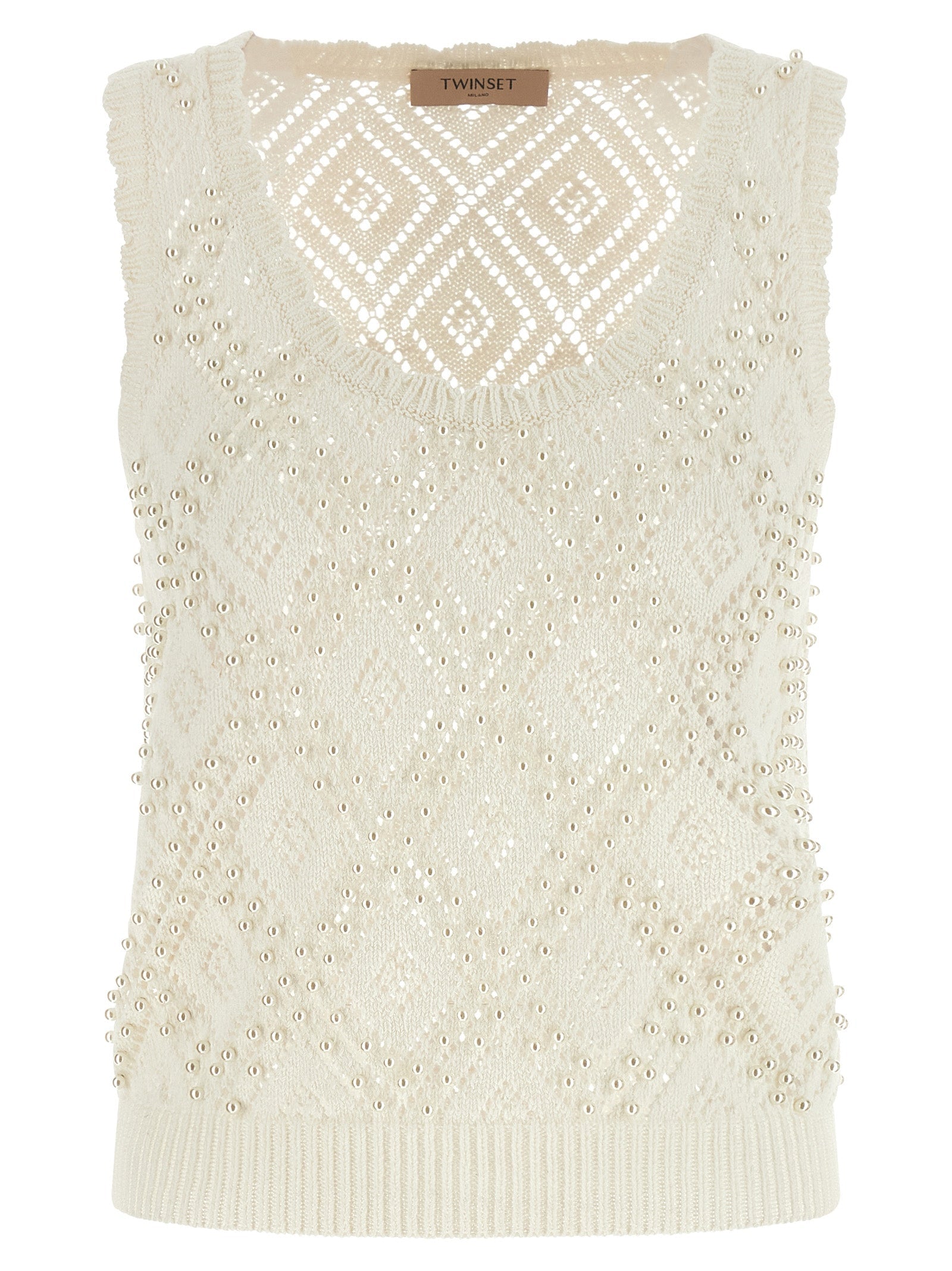 Twinset White Cotton Sleeveles T-Shirt Twinset