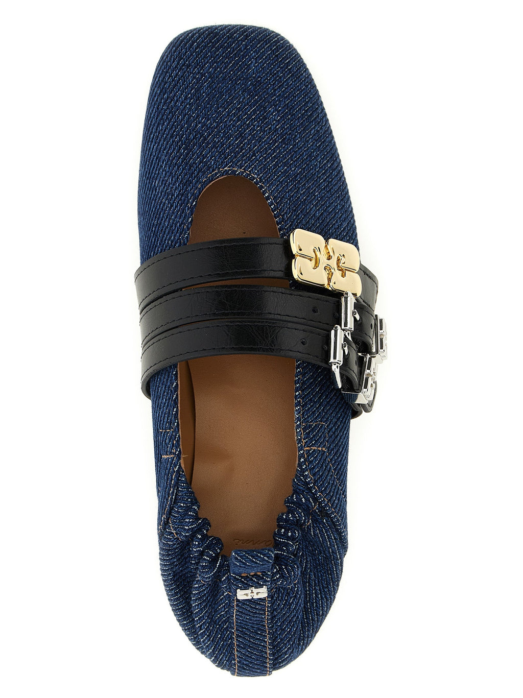 Ganni Blue Organic Cotton Ballet Flats