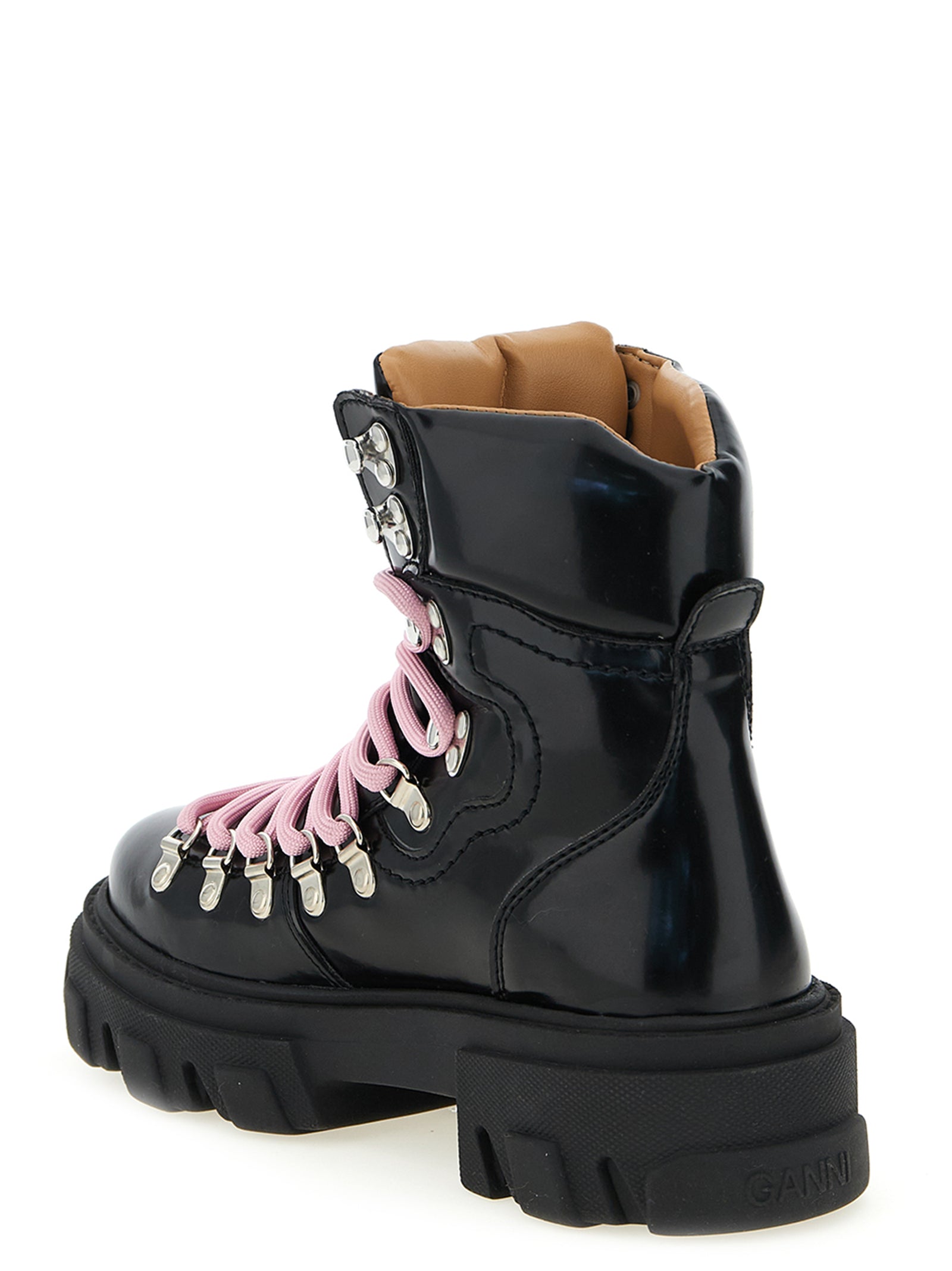 Ganni Black Polyester Lace-Up Boots