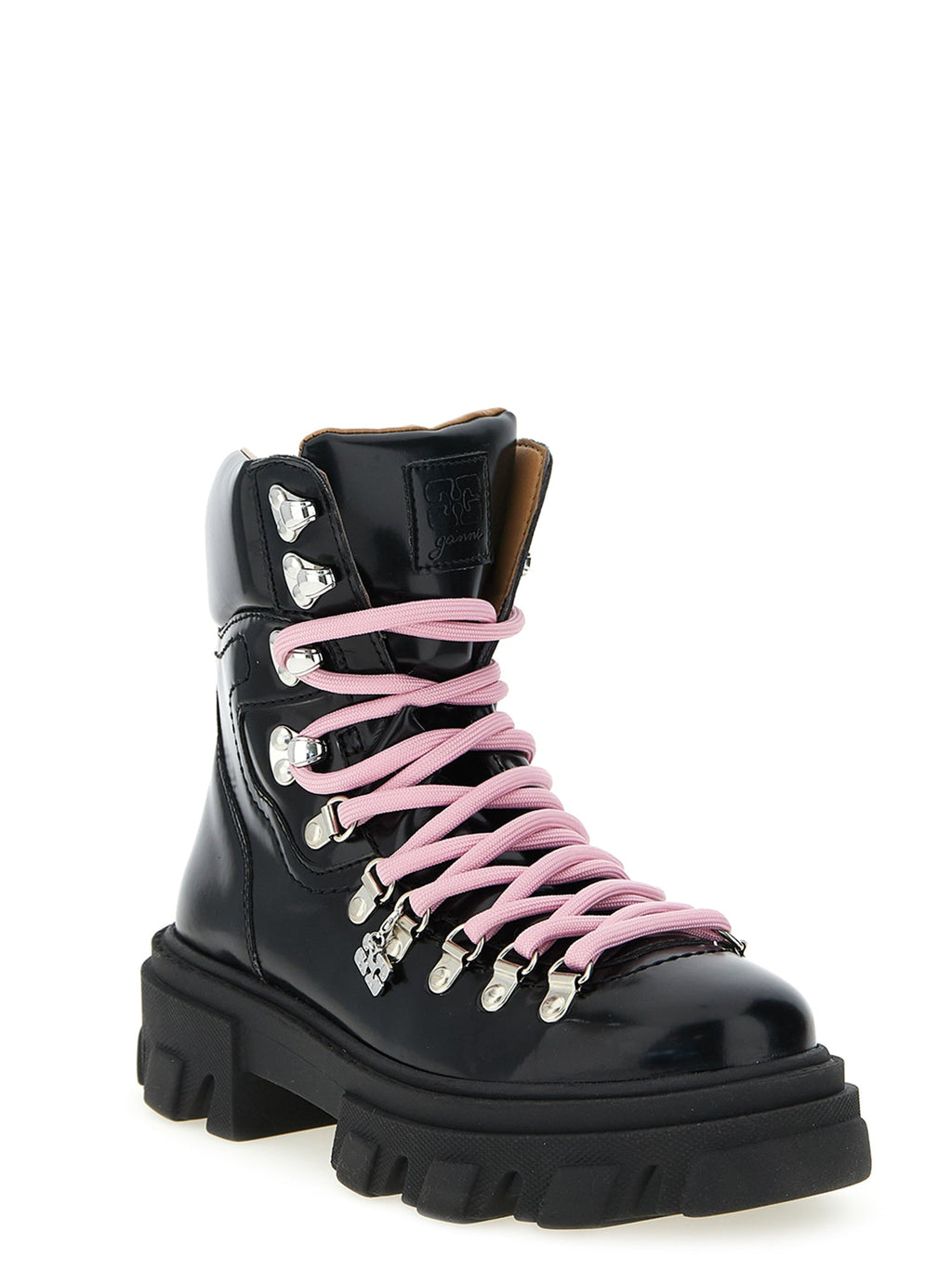 Ganni Black Polyester Lace-Up Boots