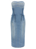 Elisabetta Franchi Blue Cotton Midi Dress