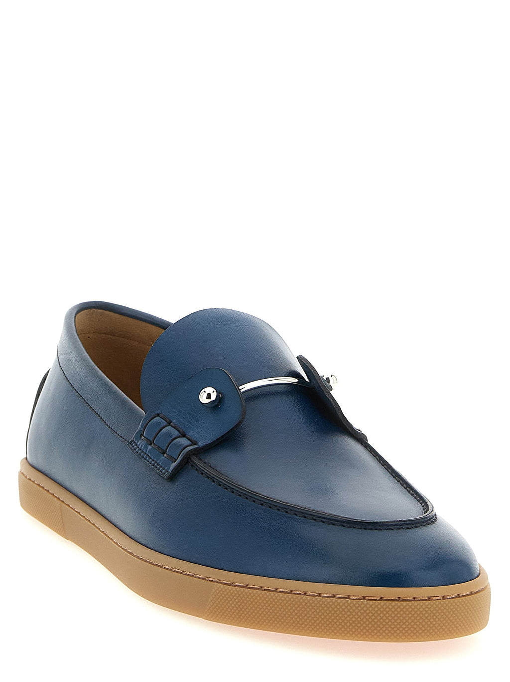 Christian Louboutin Blue Calfskin Slip-On Loafers