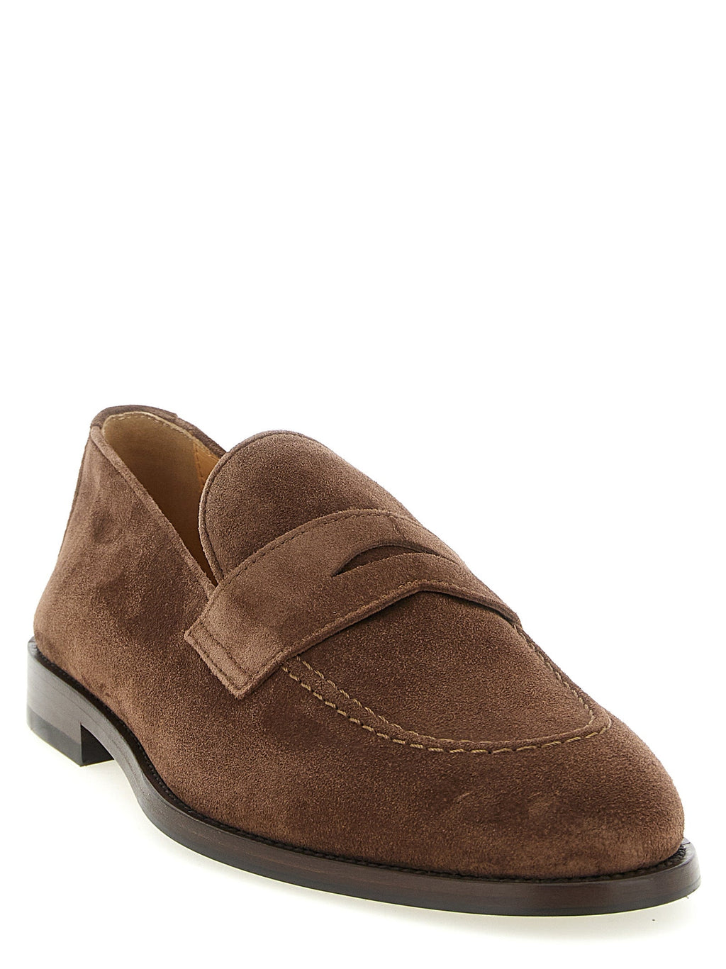Brunello Cucinelli Brown Calfskin Slip-On Loafers