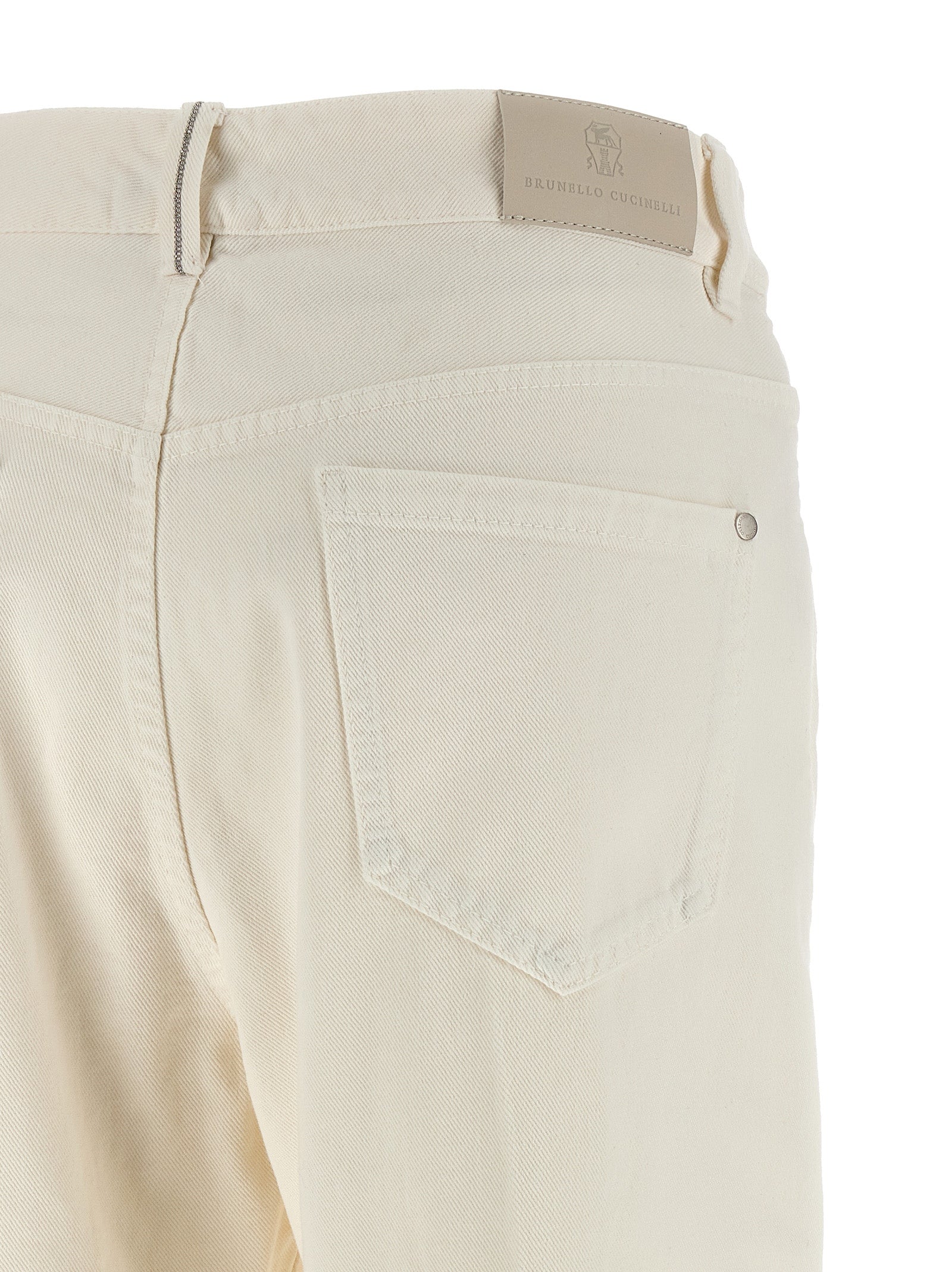 Brunello Cucinelli White Cotton Relaxed Fit Jeans