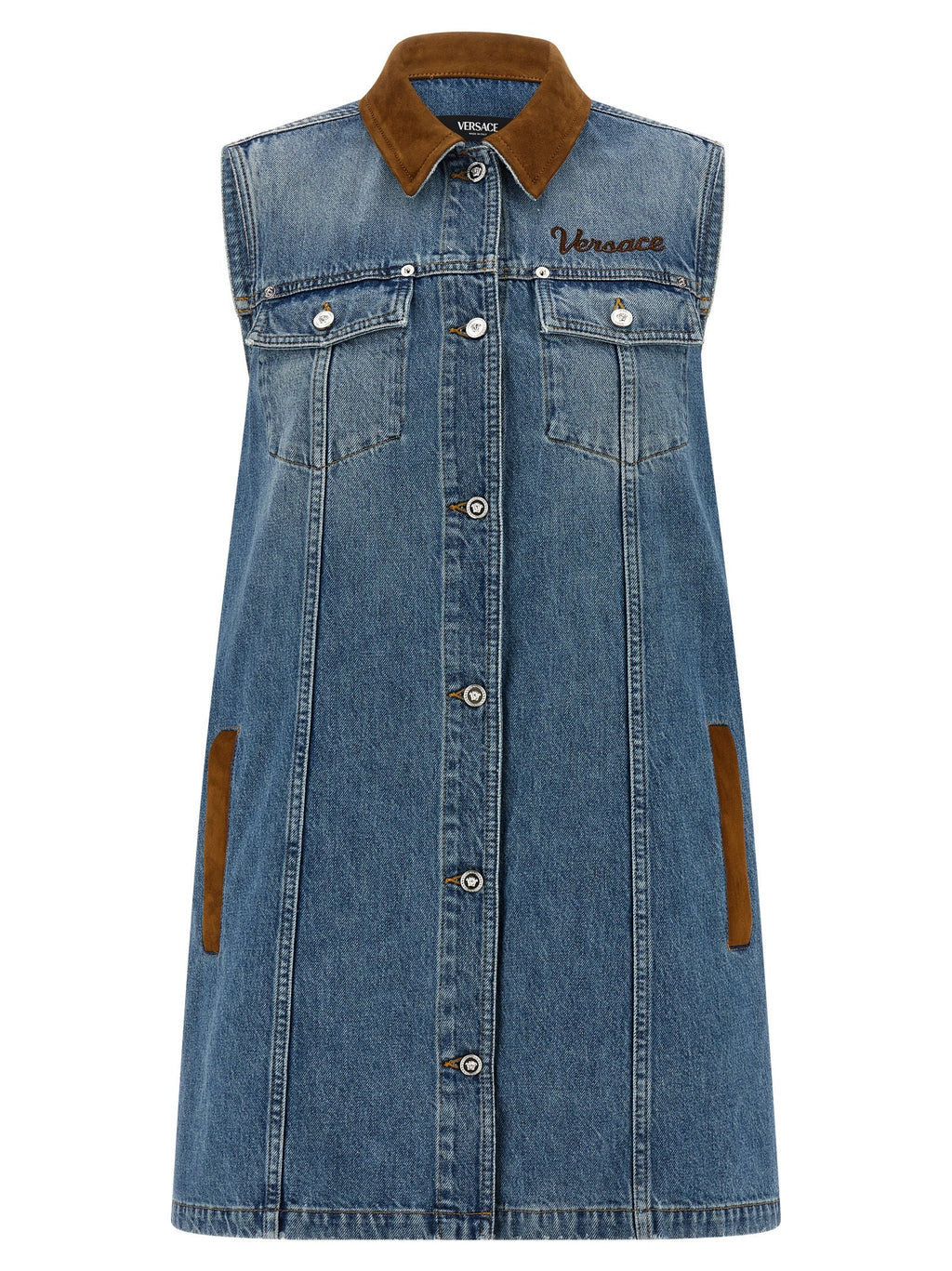 Versace Blue Cotton Short Dress