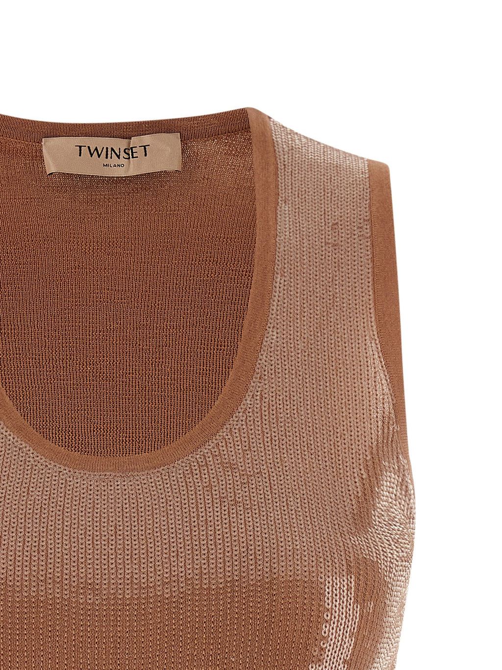 Twinset Brown Cotton Sleeveles T-Shirt