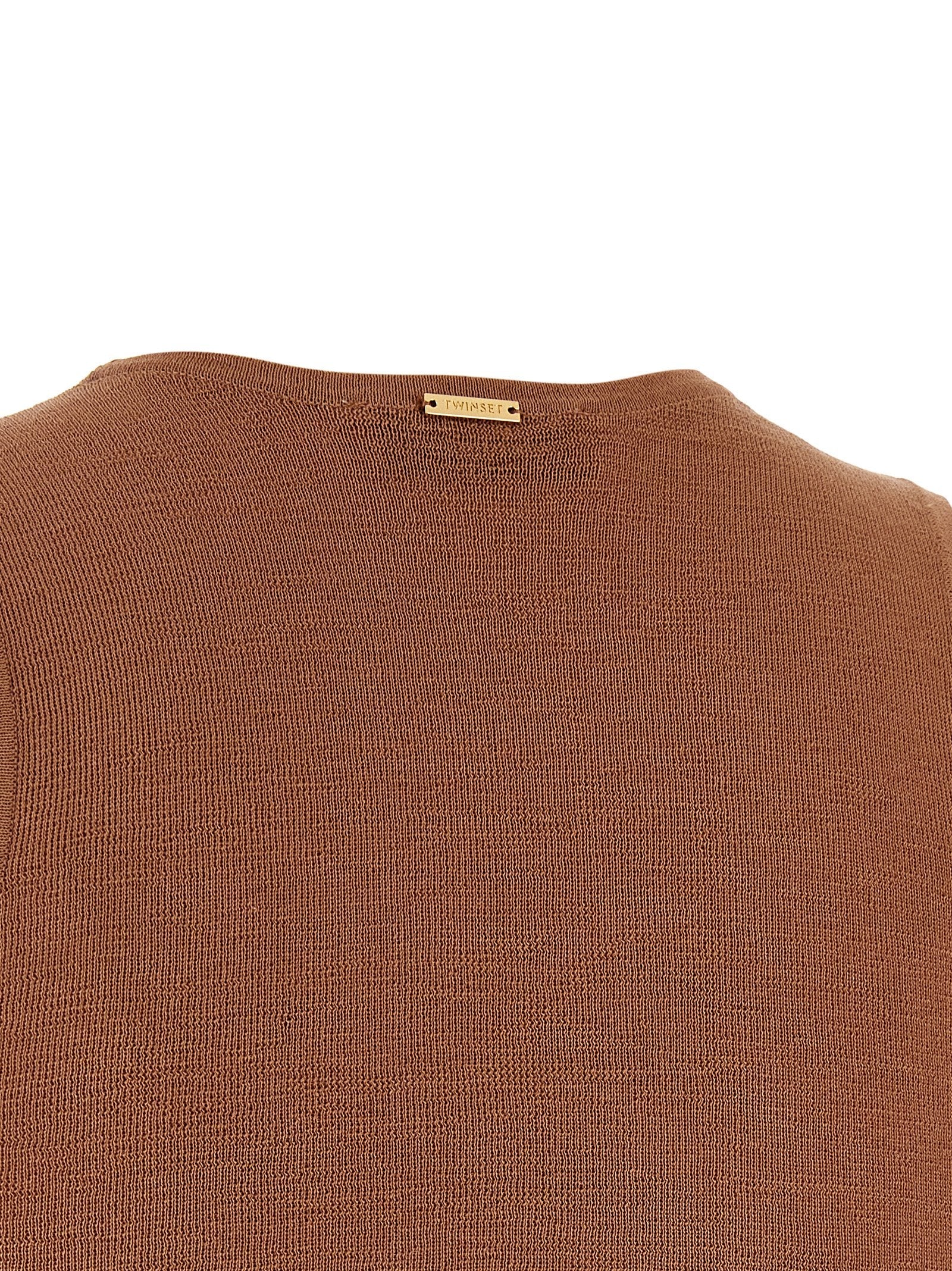 Twinset Brown Cotton Sleeveles T-Shirt