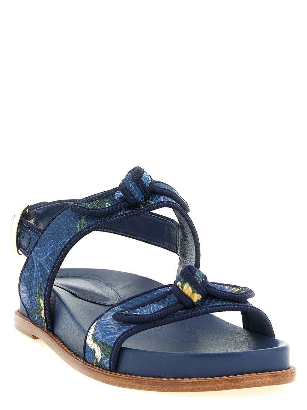Alexandre Birman Blue Cowhide Flat Sandals